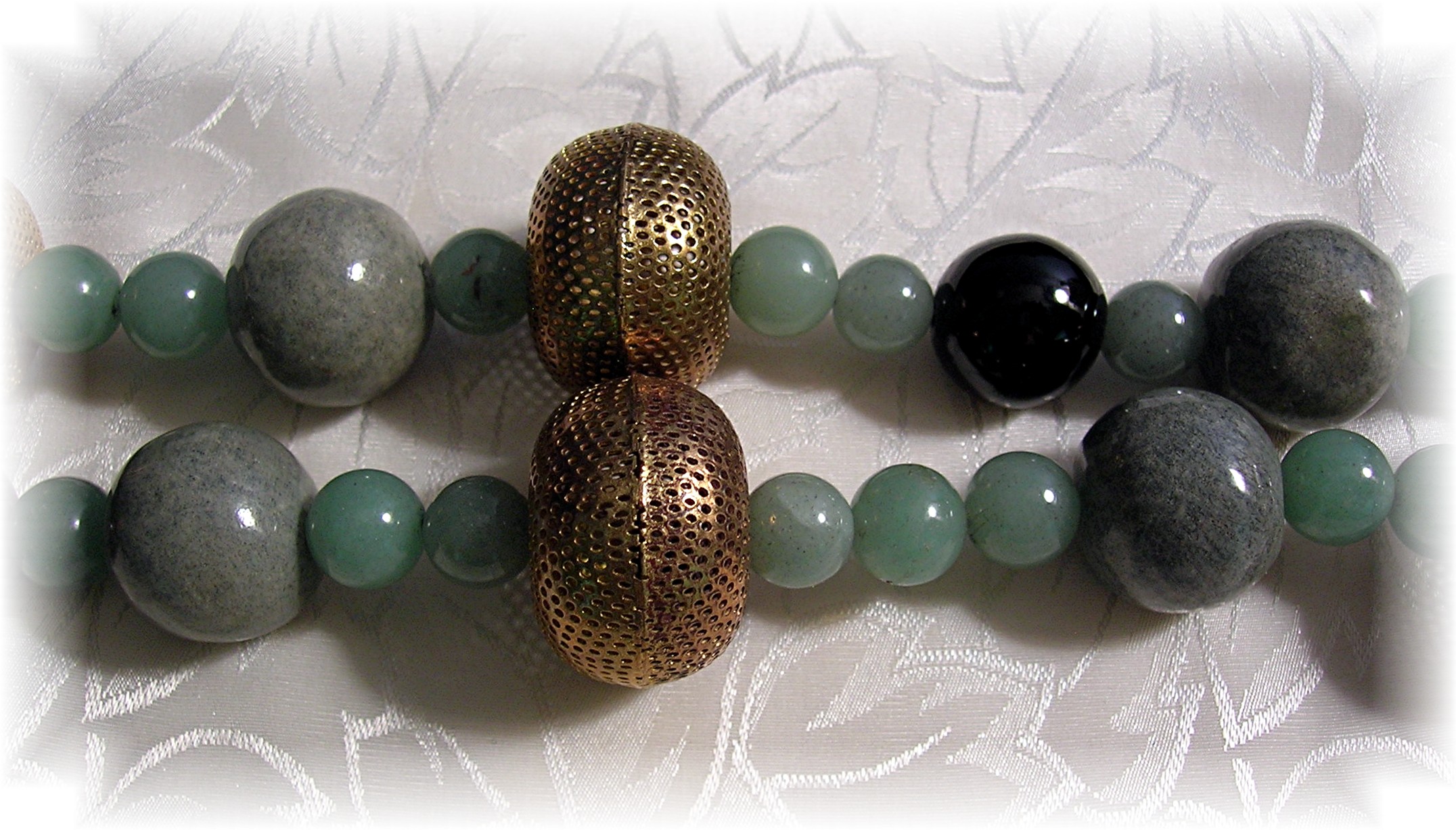 2 Strand Green Adventurine Onyx Brass Necklac