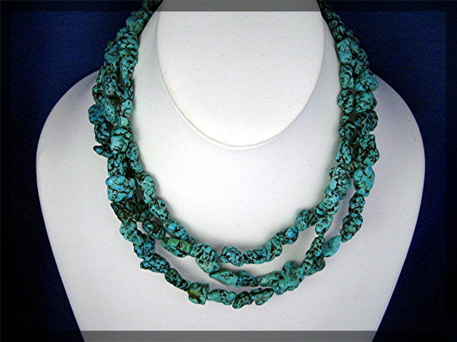 Necklace Turquoise 3 Strand Sterling Silver Bead Hook C