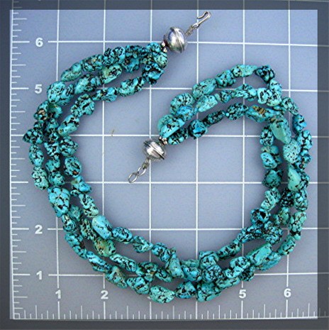 Necklace Turquoise 3 Strand Sterling Silver Bead Hook C