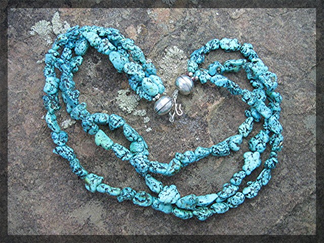 Necklace Turquoise 3 Strand Sterling Silver Bead Hook C