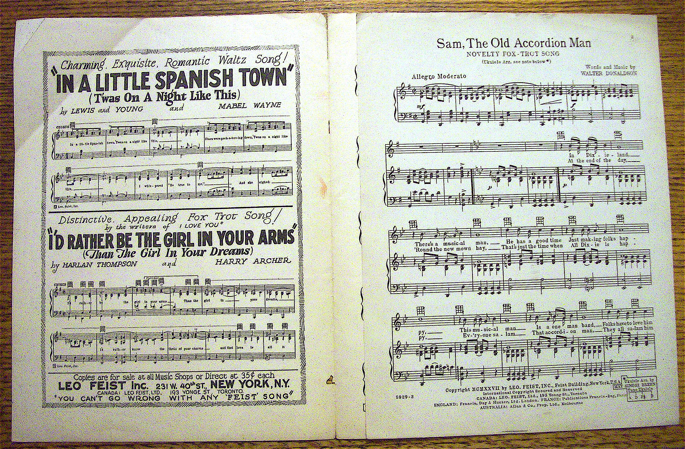 1927 Sam, The Old Accordion Man By Walter Donaldson