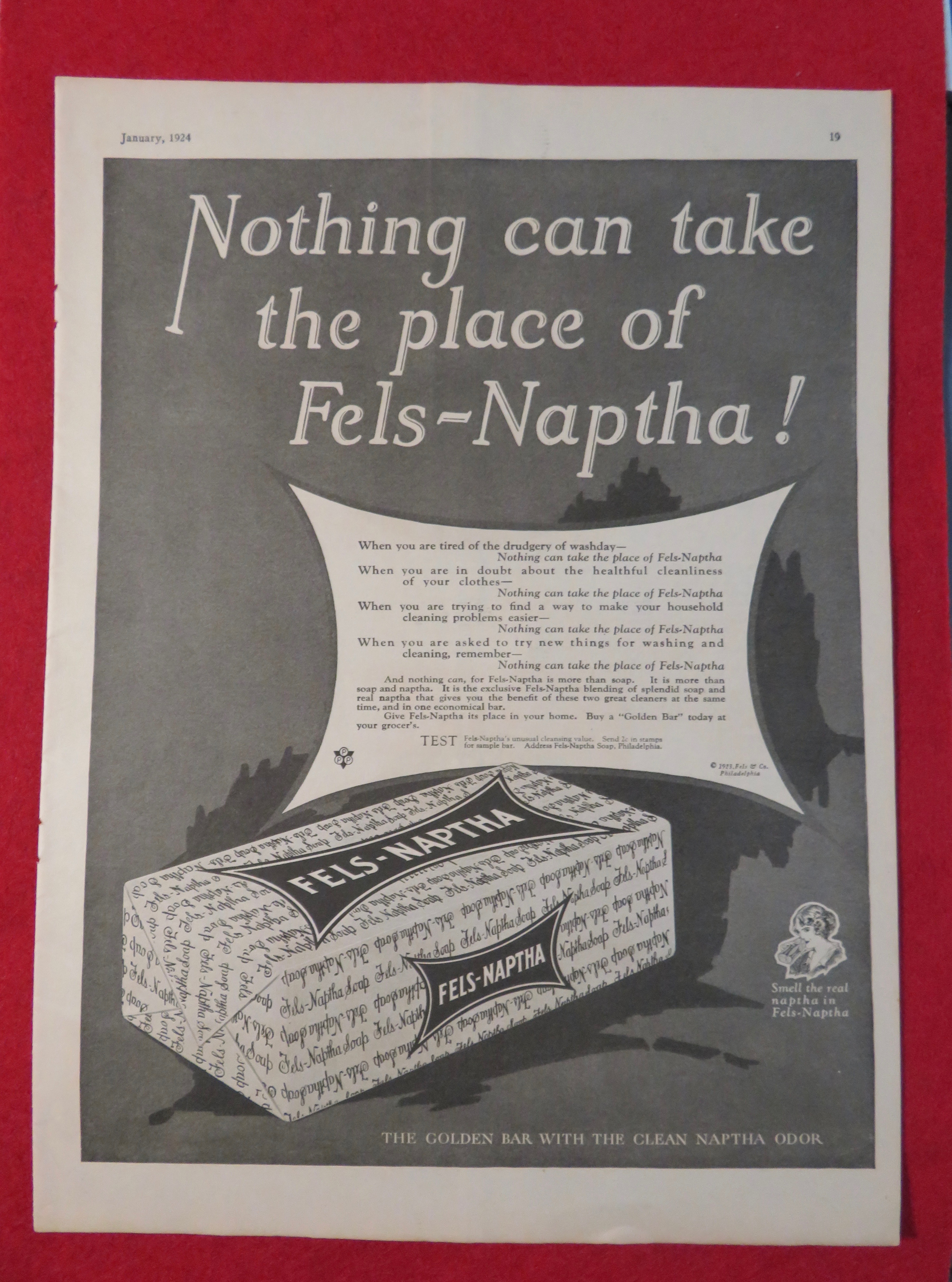 1924 Fels Naptha Soap with a Bar Of Fels Naptha Soap