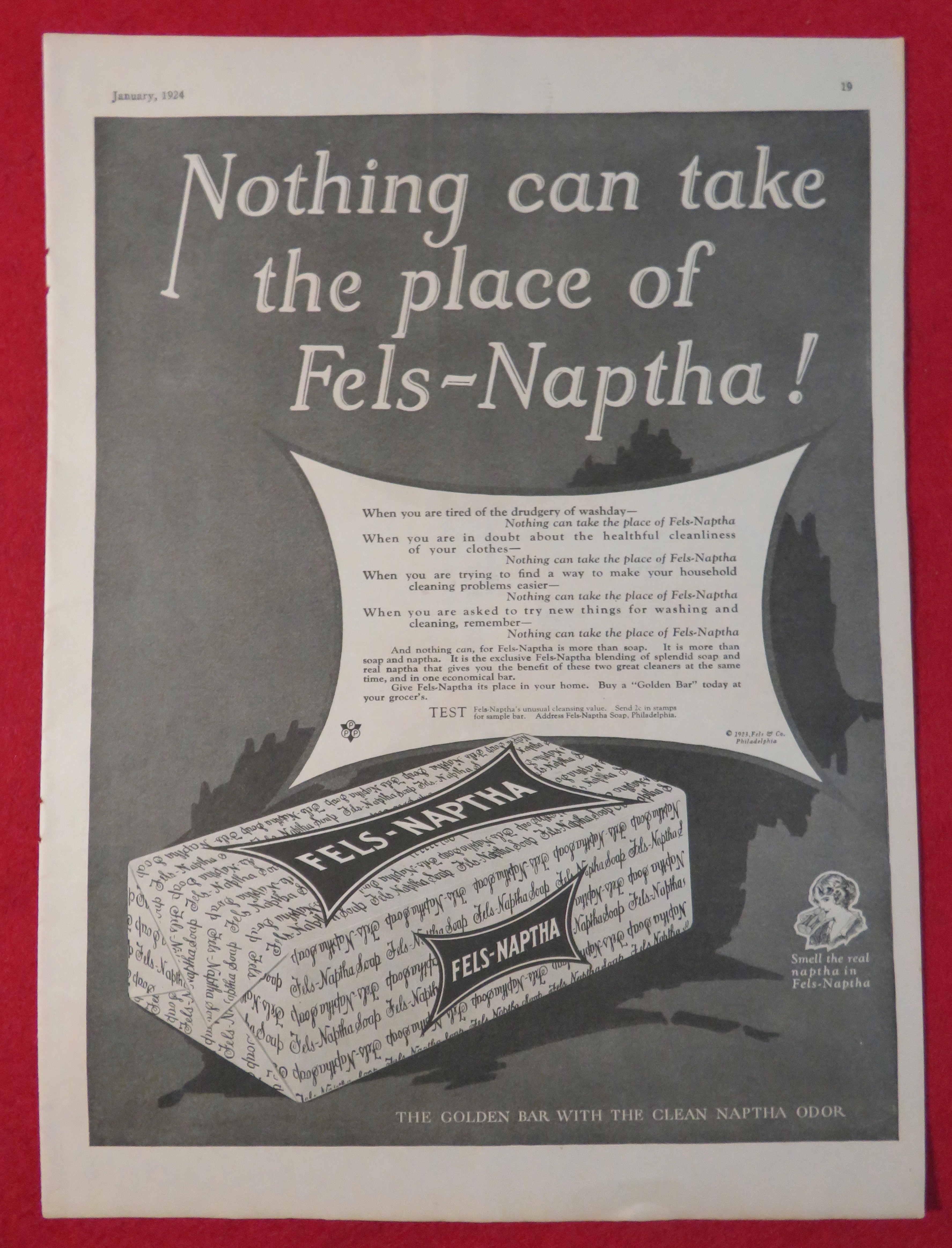 1924 Fels Naptha Soap with a Bar Of Fels Naptha Soap