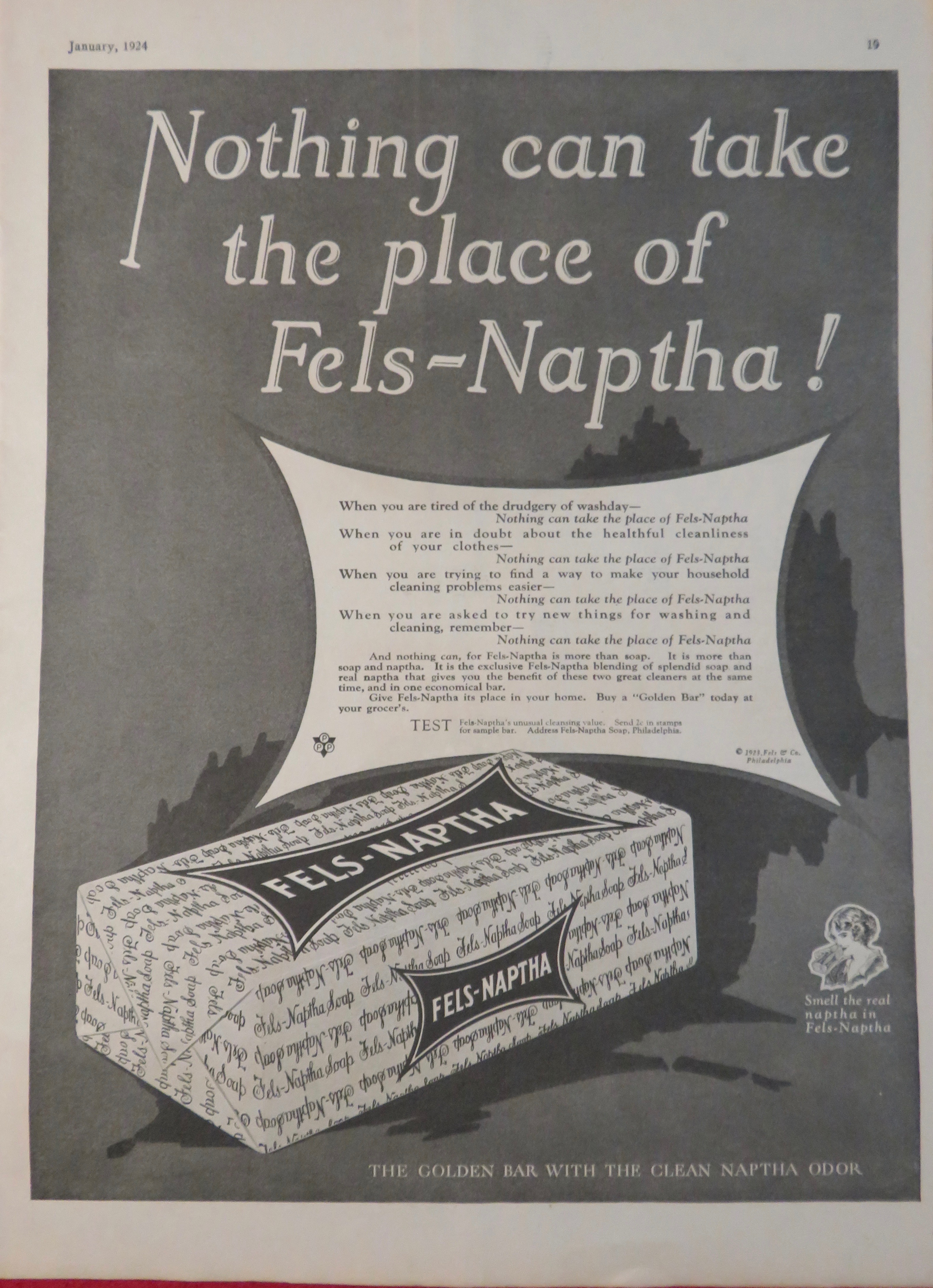 1924 Fels Naptha Soap with a Bar Of Fels Naptha Soap