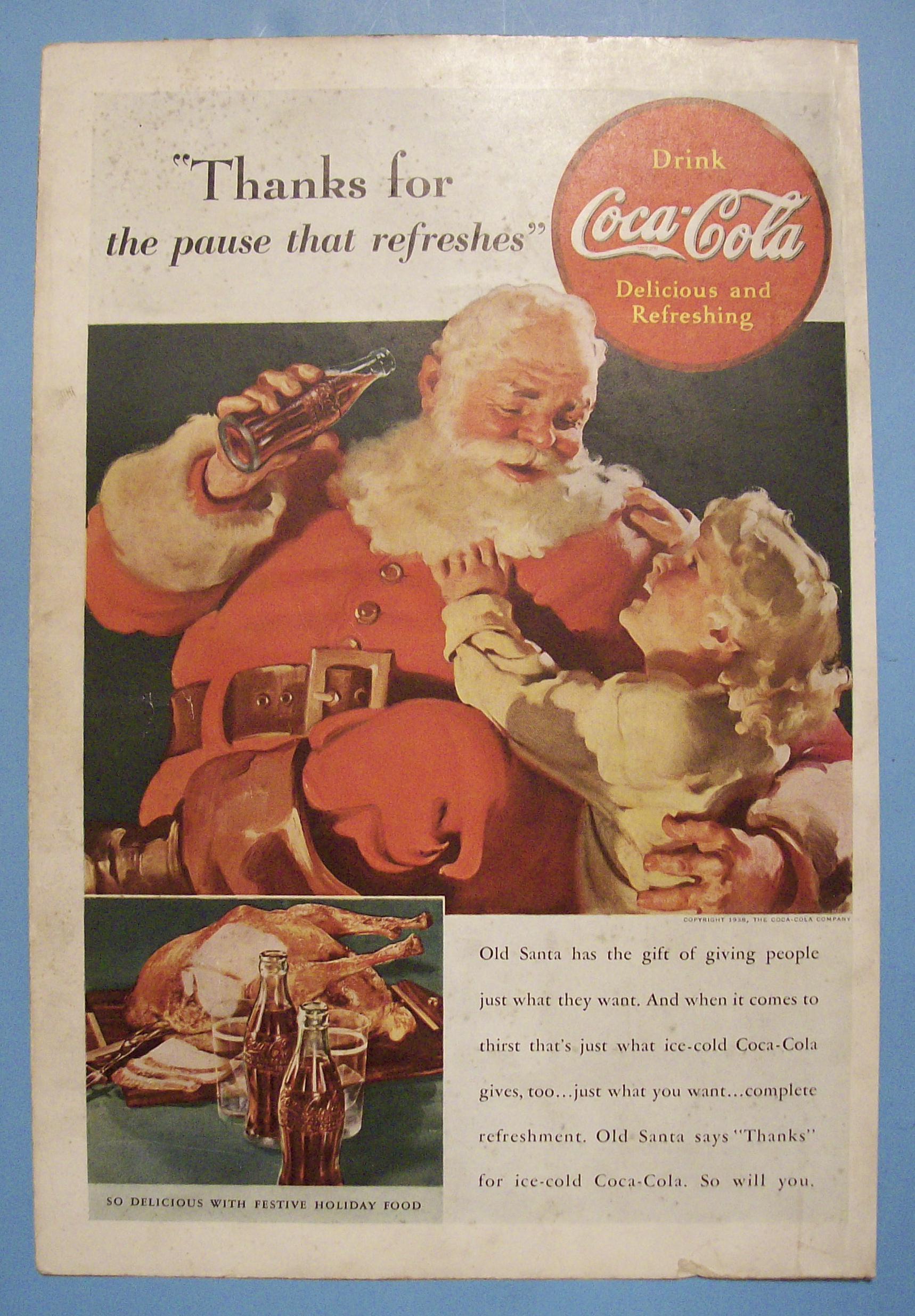 1938 Coca-Cola (Coke) with Santa Claus & Little Girl