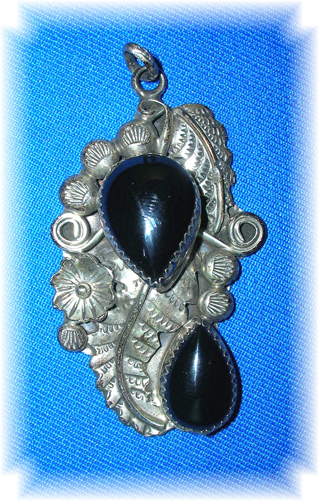 Signed Sterling Silver and Black Onyx H B Y Pendant