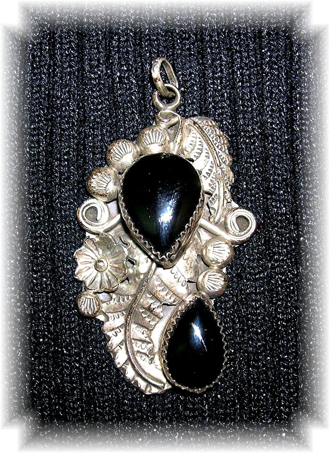 Signed Sterling Silver and Black Onyx H B Y Pendant