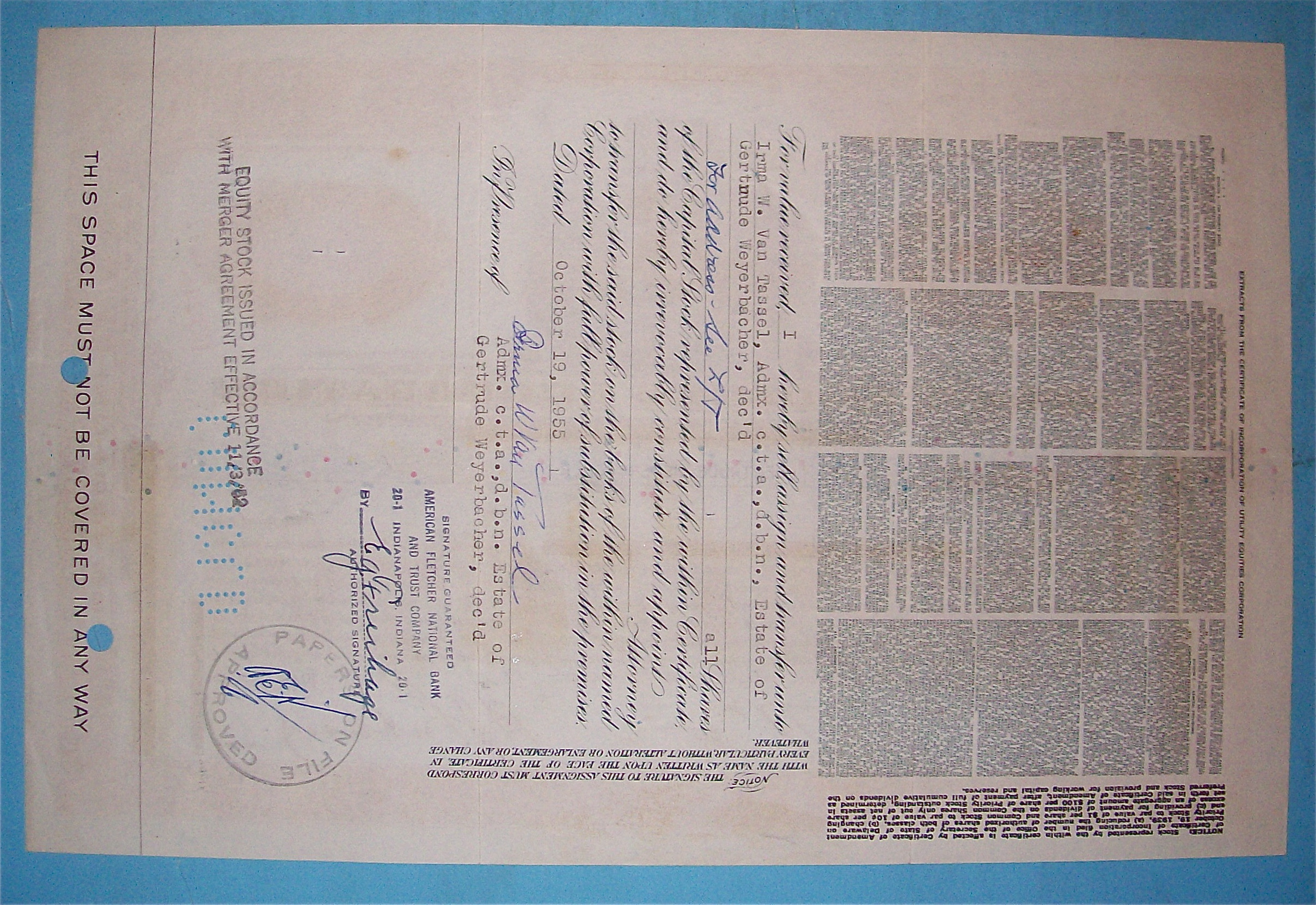 1941 Utility Equities Corporation Stock Certificate