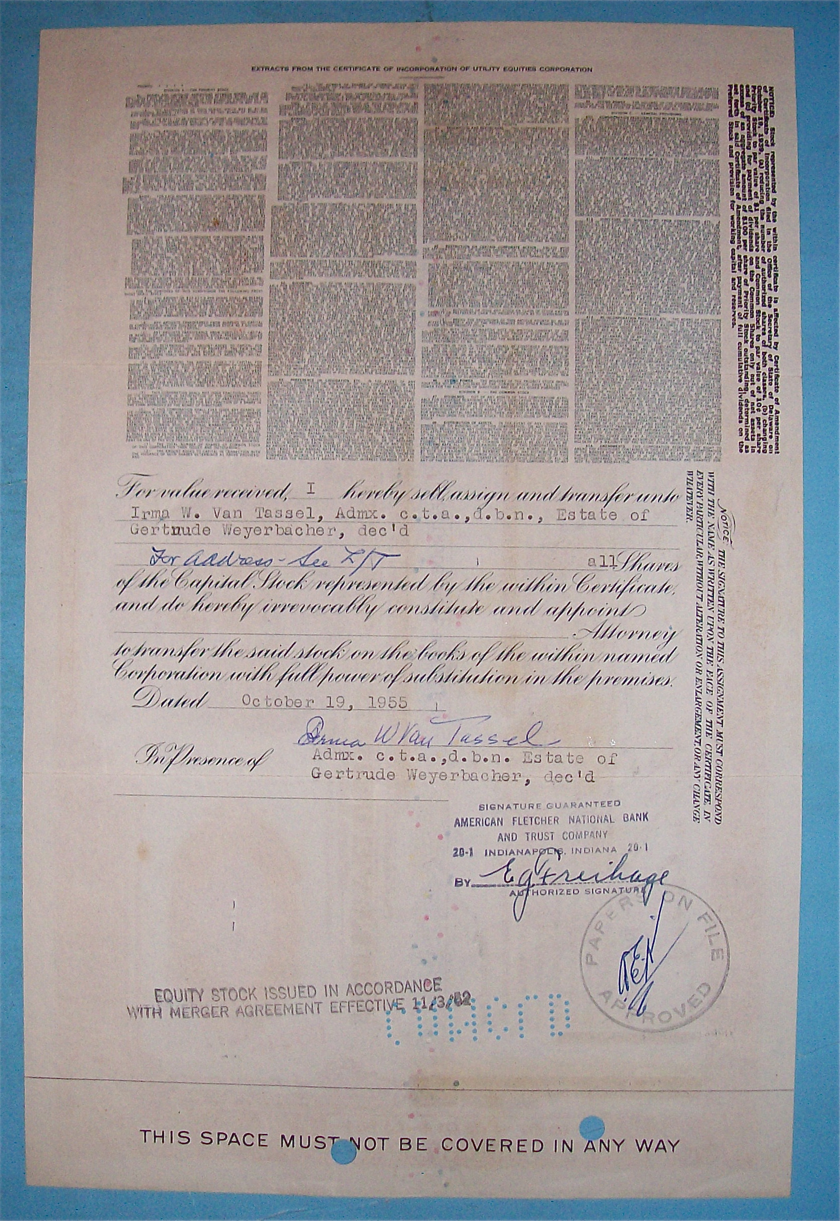 1941 Utility Equities Corporation Stock Certificate