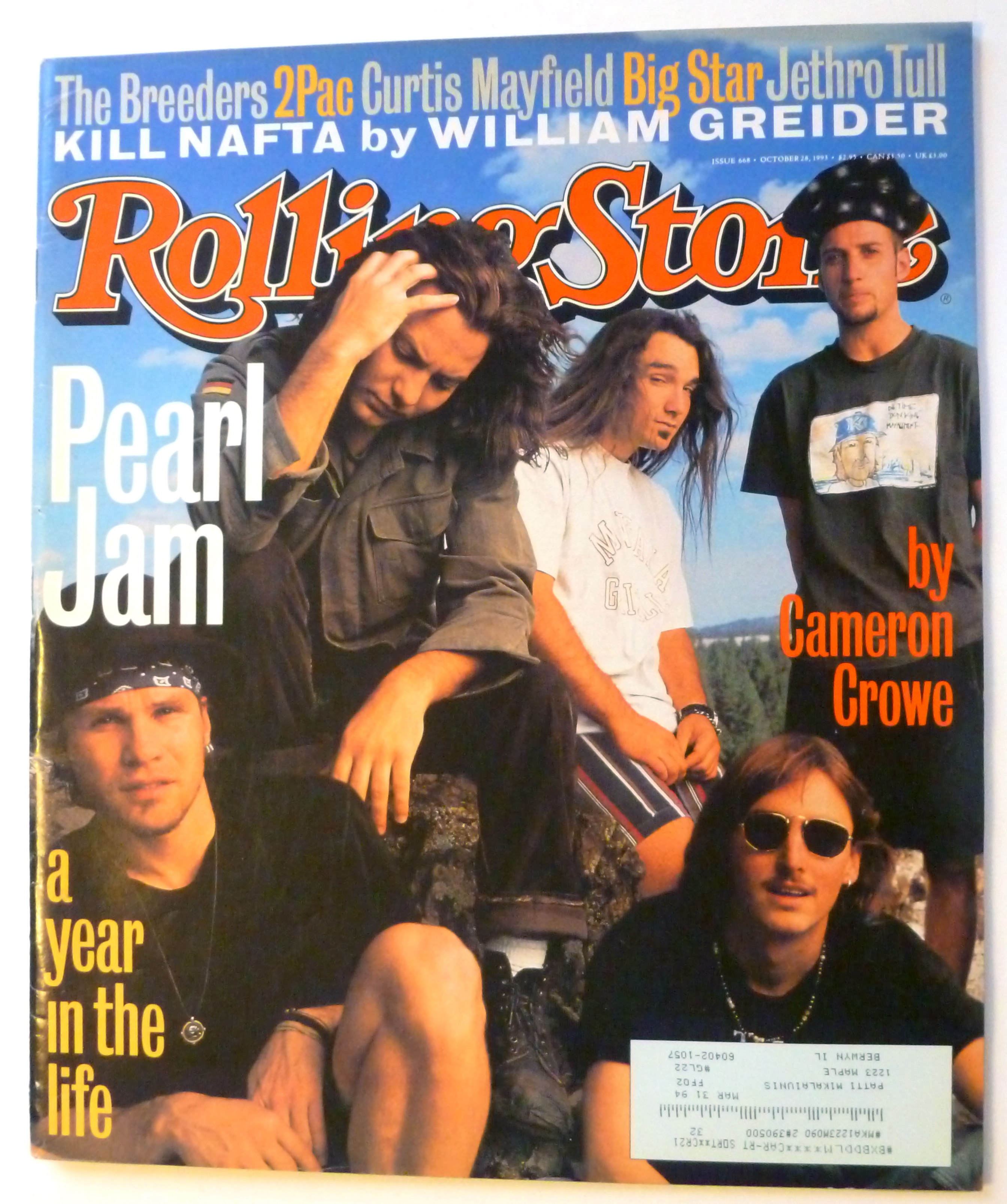 Rolling Stone Magazine October 28, 1993 Pearl Jam