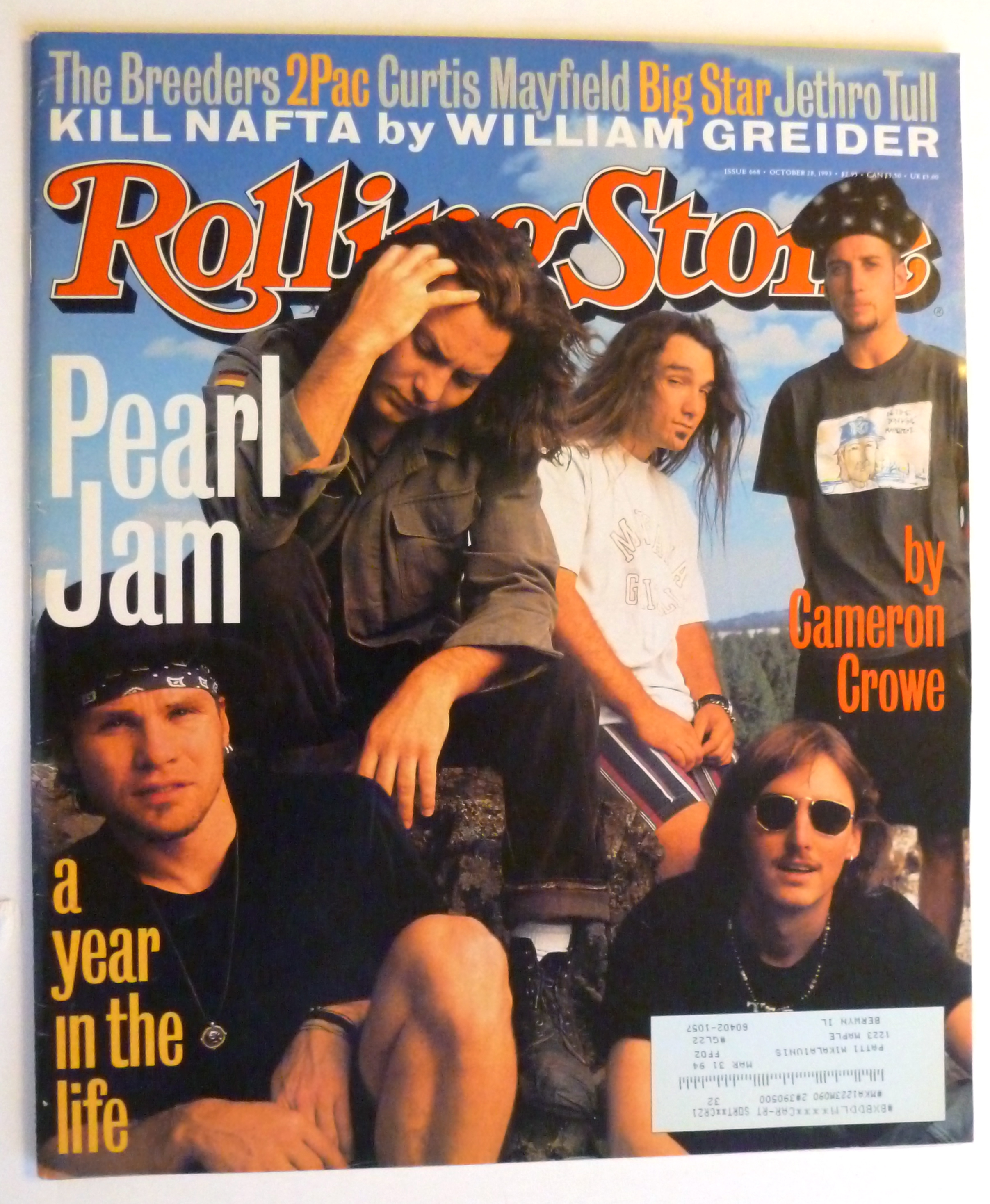 Rolling Stone Magazine October 28, 1993 Pearl Jam