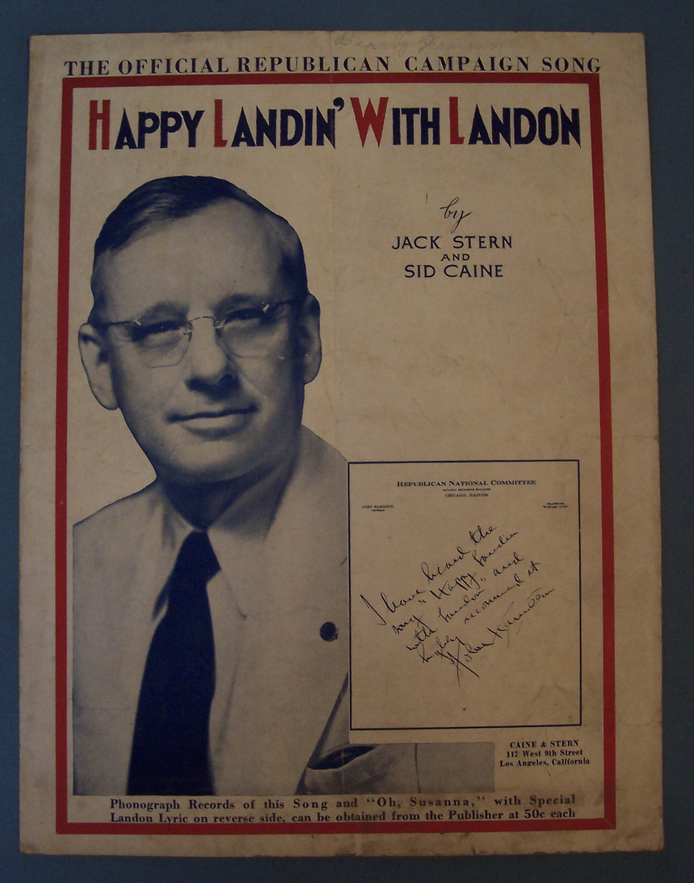 Sheet Music For 1936 Happy Landin' With Landon
