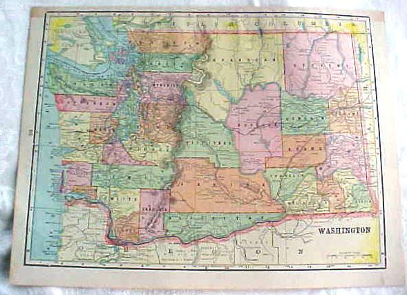 Crams Map Washington Oregon 1898 Antique
