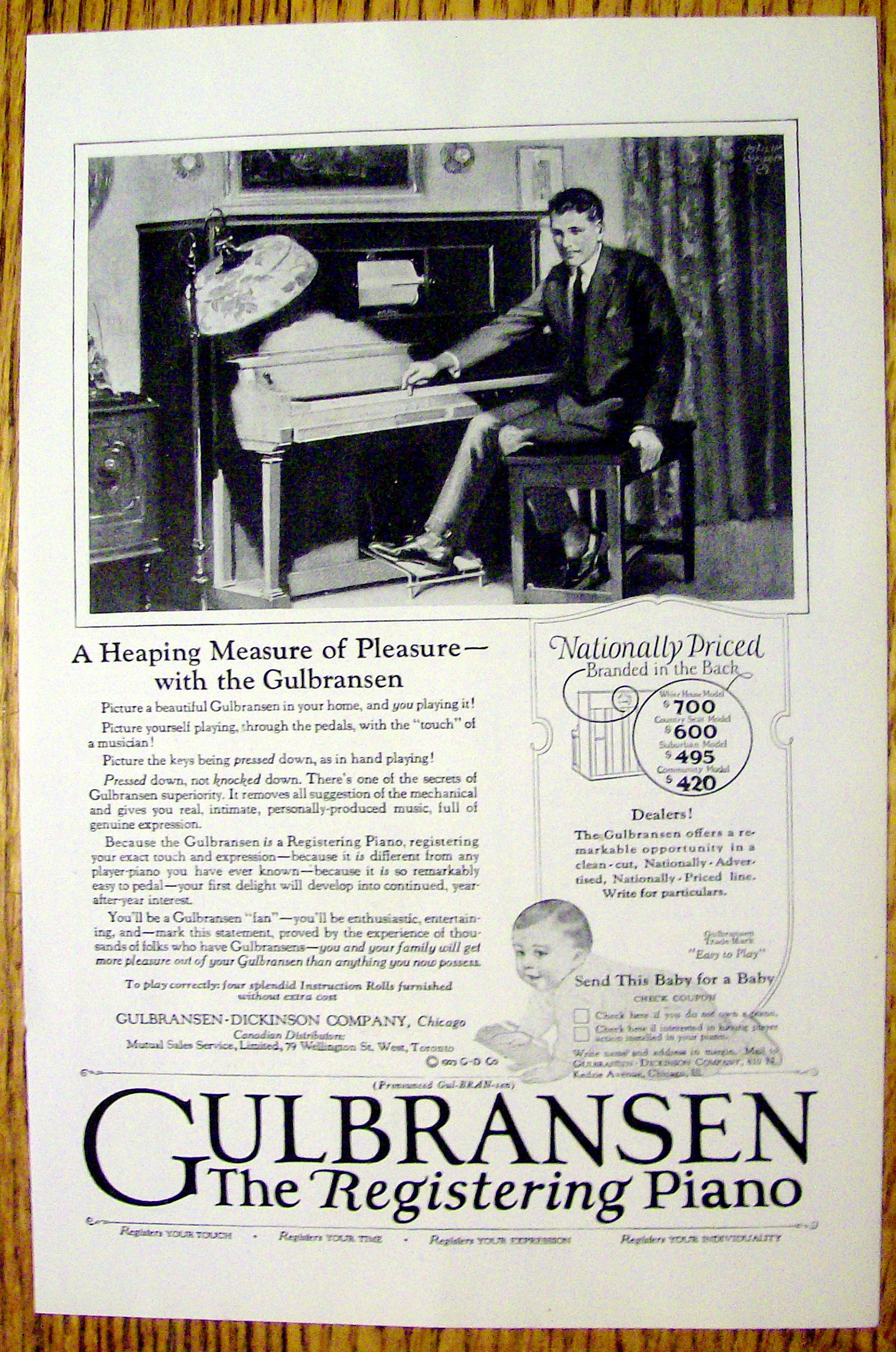 1923 Gulbransen Registering Piano