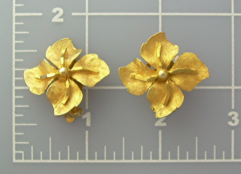 Goldtone PASTELLI Flower Clip Earrings
