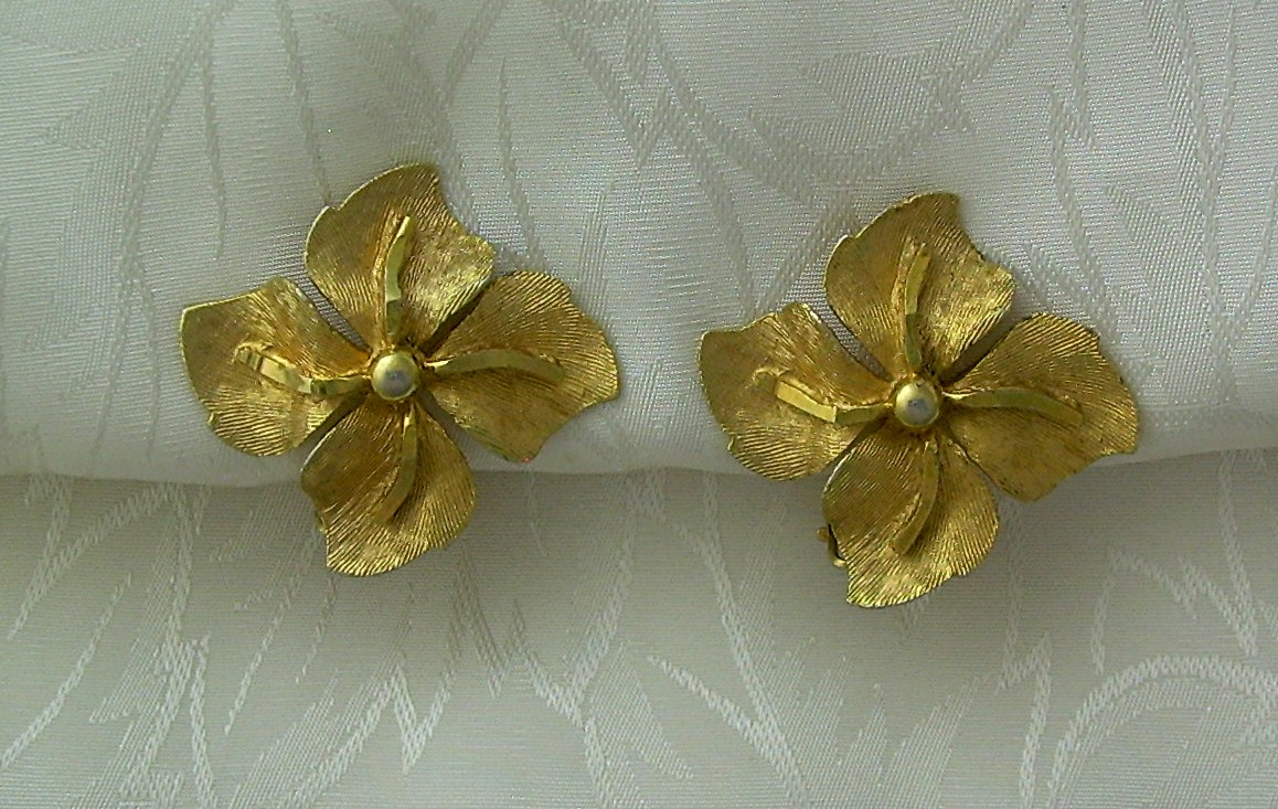 Goldtone PASTELLI Flower Clip Earrings