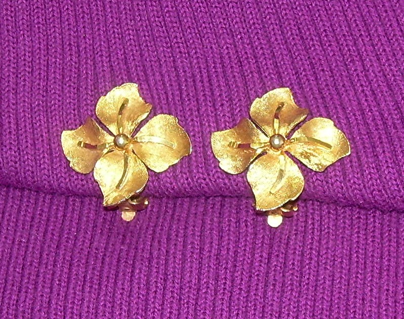 Goldtone PASTELLI Flower Clip Earrings