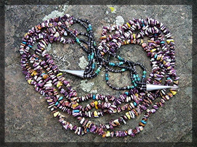 Necklace Purple Spiny Oyster Turquoise Heishi 5 Strand