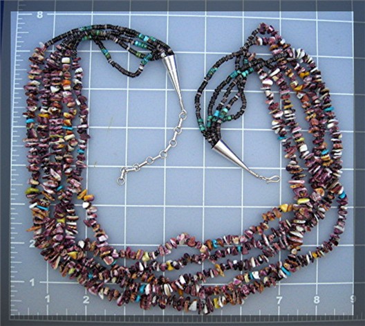 Necklace Purple Spiny Oyster Turquoise Heishi 5 Strand