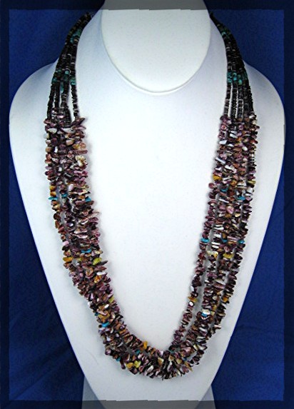 Necklace Purple Spiny Oyster Turquoise Heishi 5 Strand