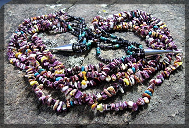 Necklace Purple Spiny Oyster Turquoise Heishi 5 Strand