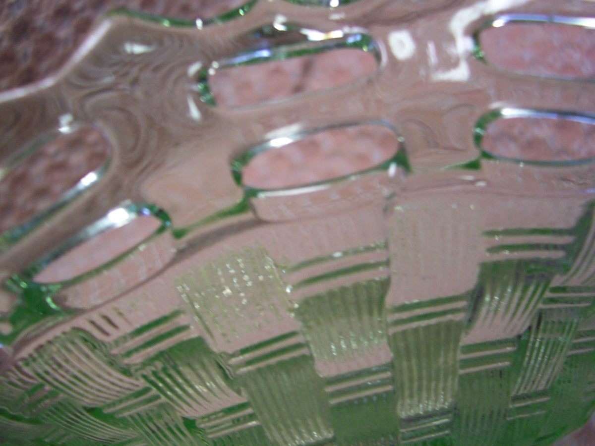 Fenton Art Glass Green Open Lace Basket Weave