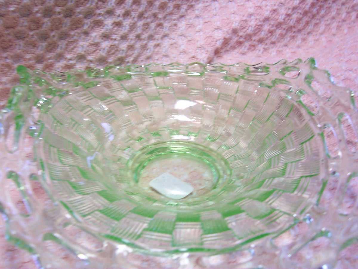 Fenton Art Glass Green Open Lace Basket Weave