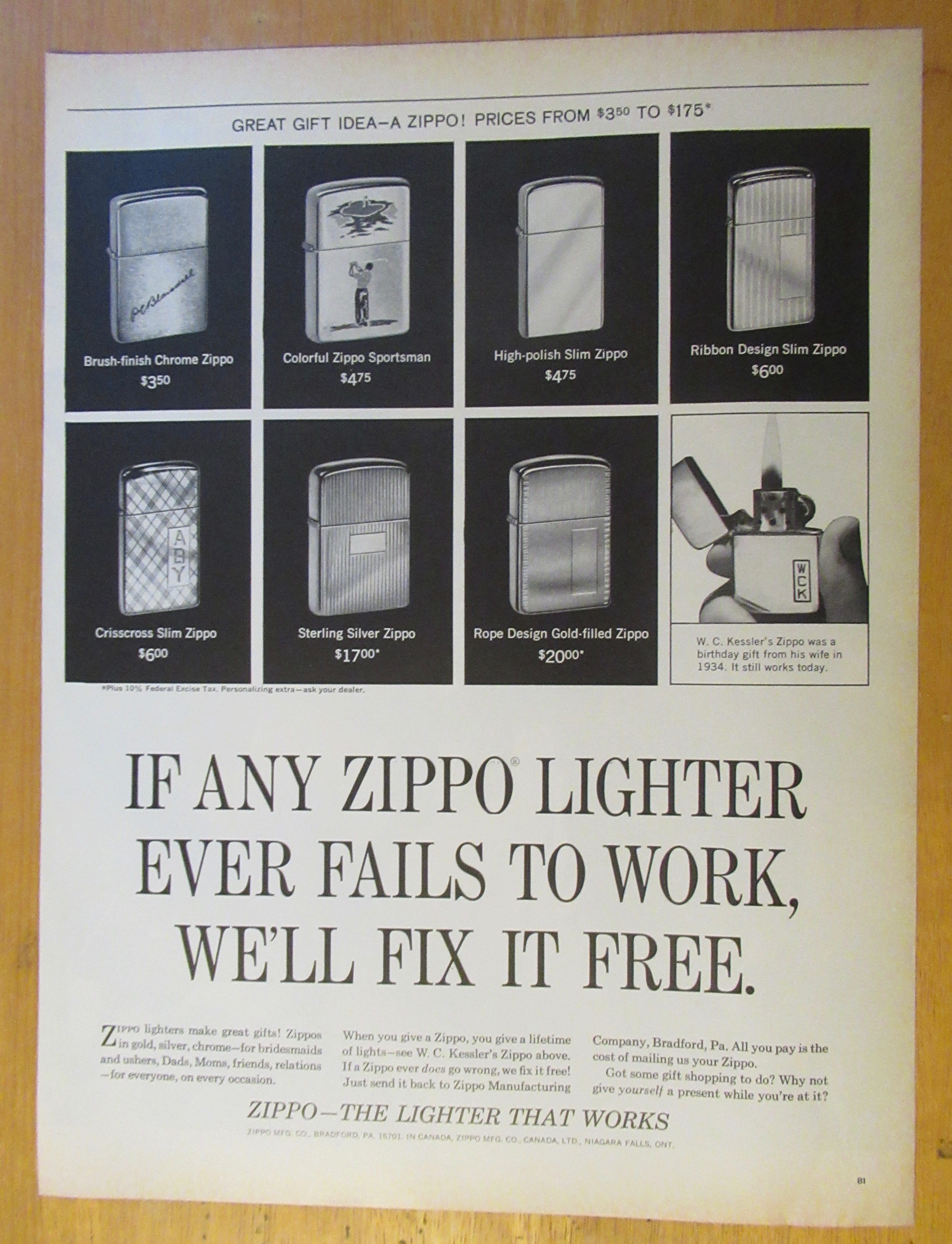 1965 Zippo Lighters with Different Zippo Lighters