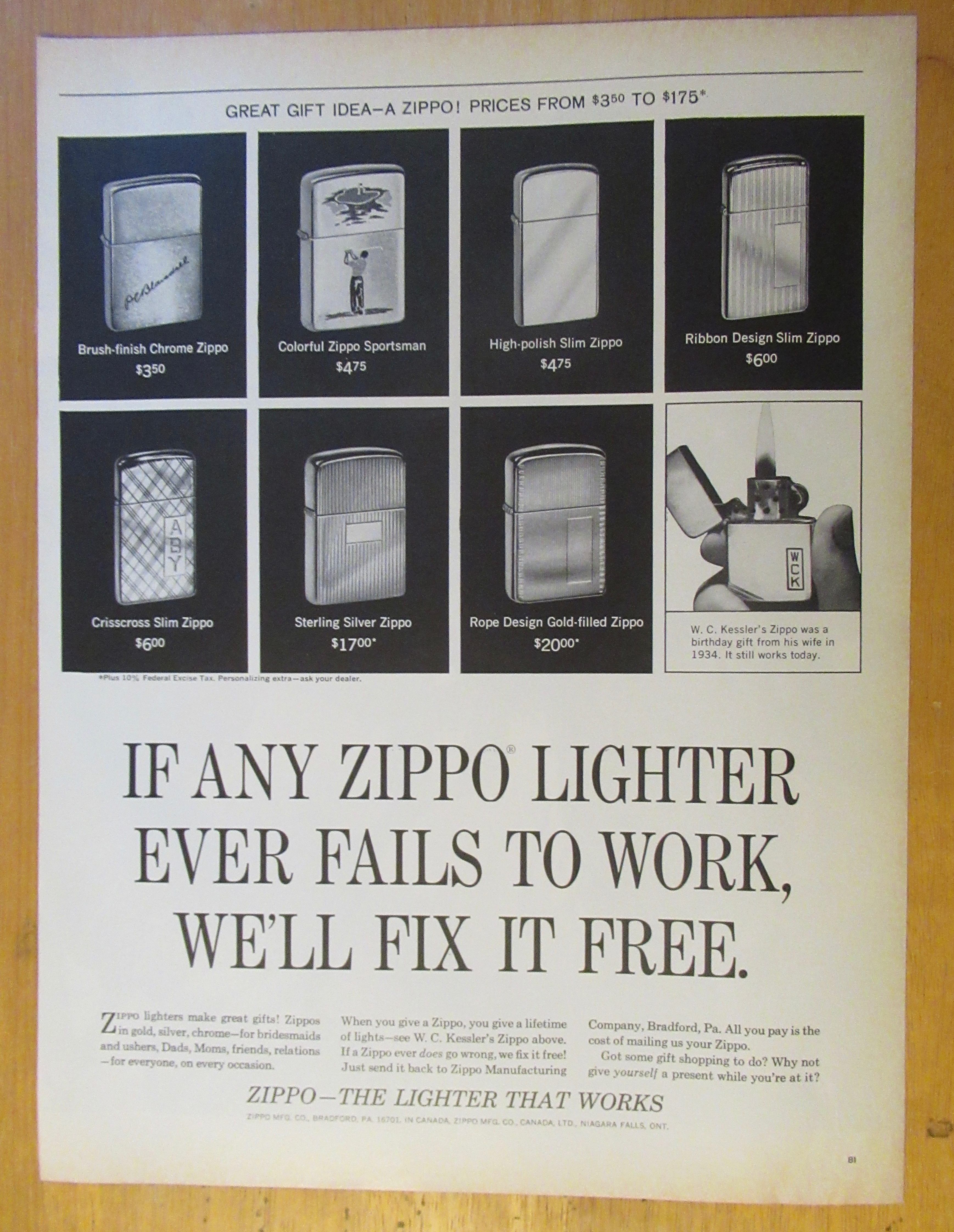 1965 Zippo Lighters with Different Zippo Lighters