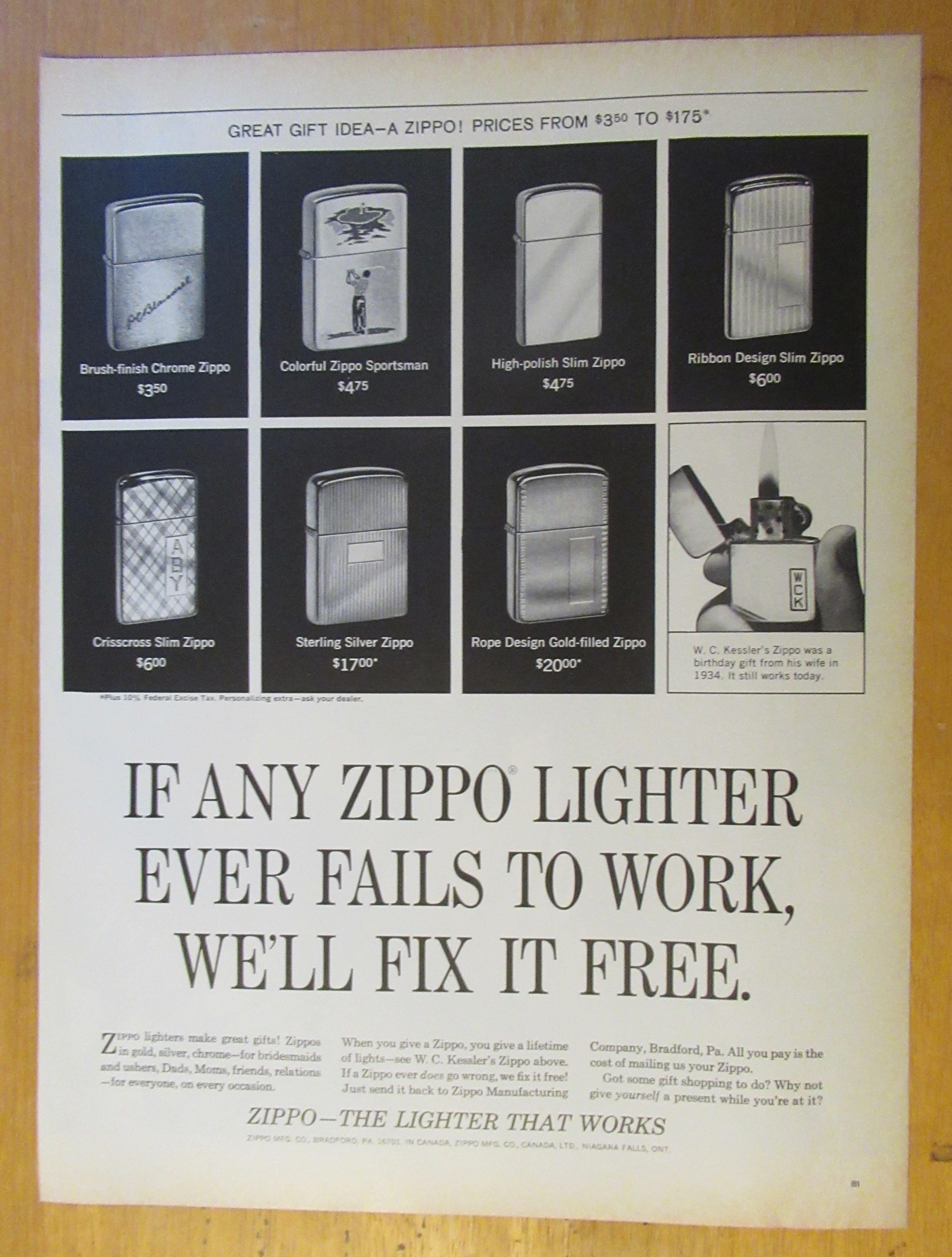 1965 Zippo Lighters with Different Zippo Lighters