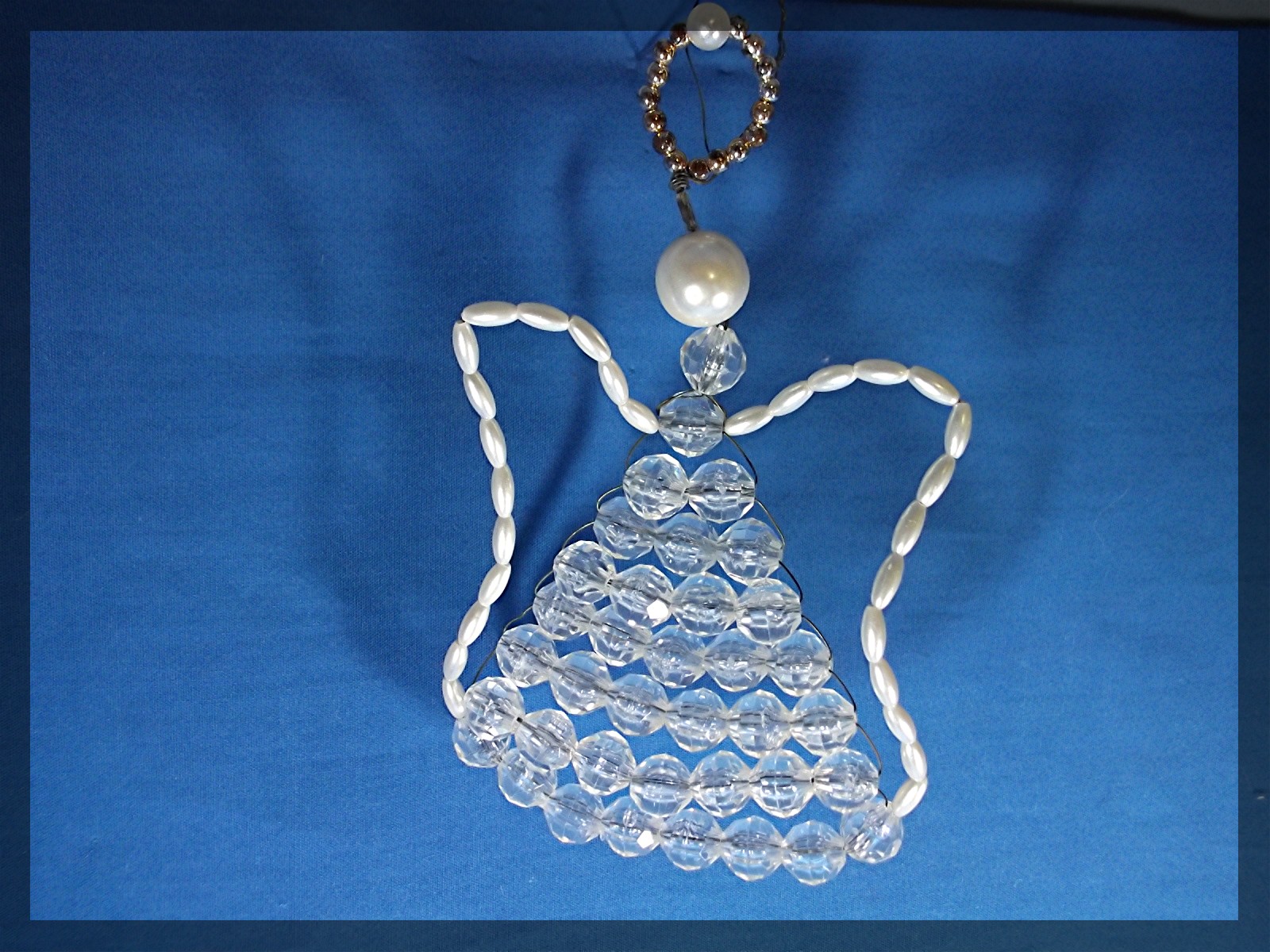 Angel ornament, hand made, faux pearl head