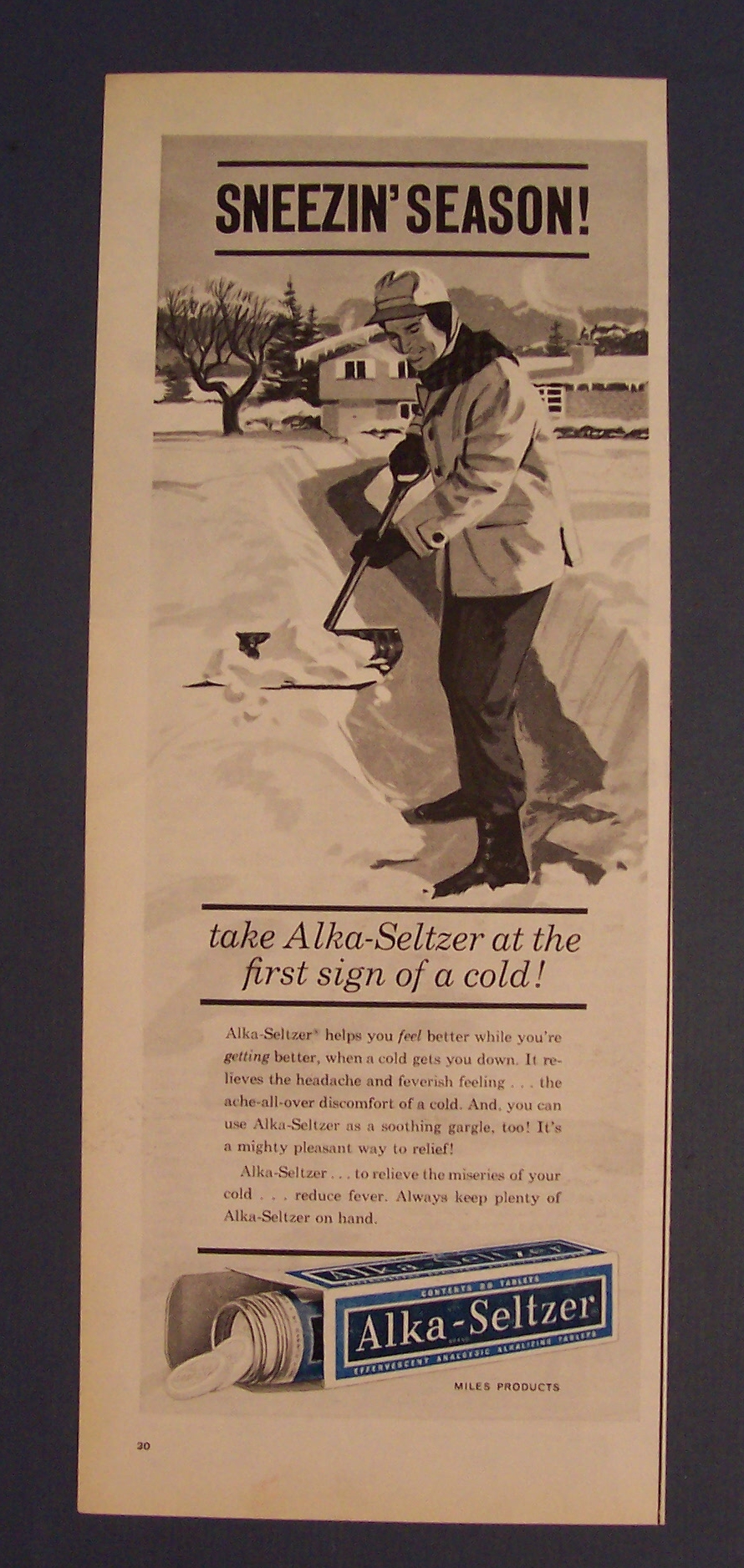 1961 Alka Seltzer with A Man Shoveling Snow