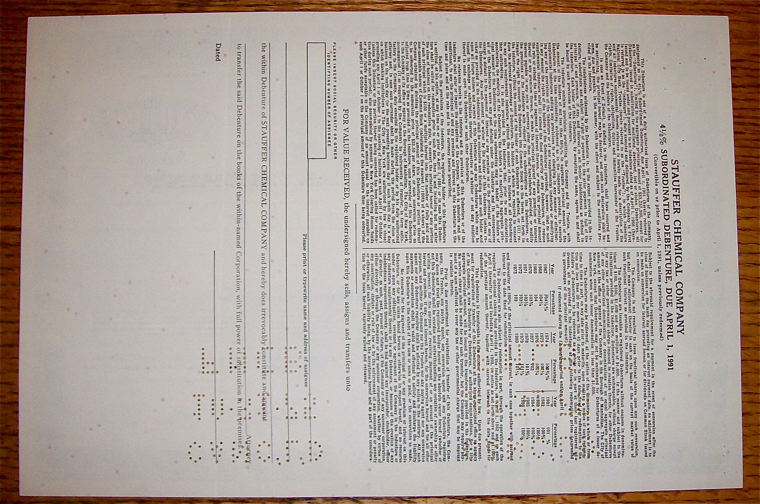 1969 Stauffer Chemical Company Stock Certificate