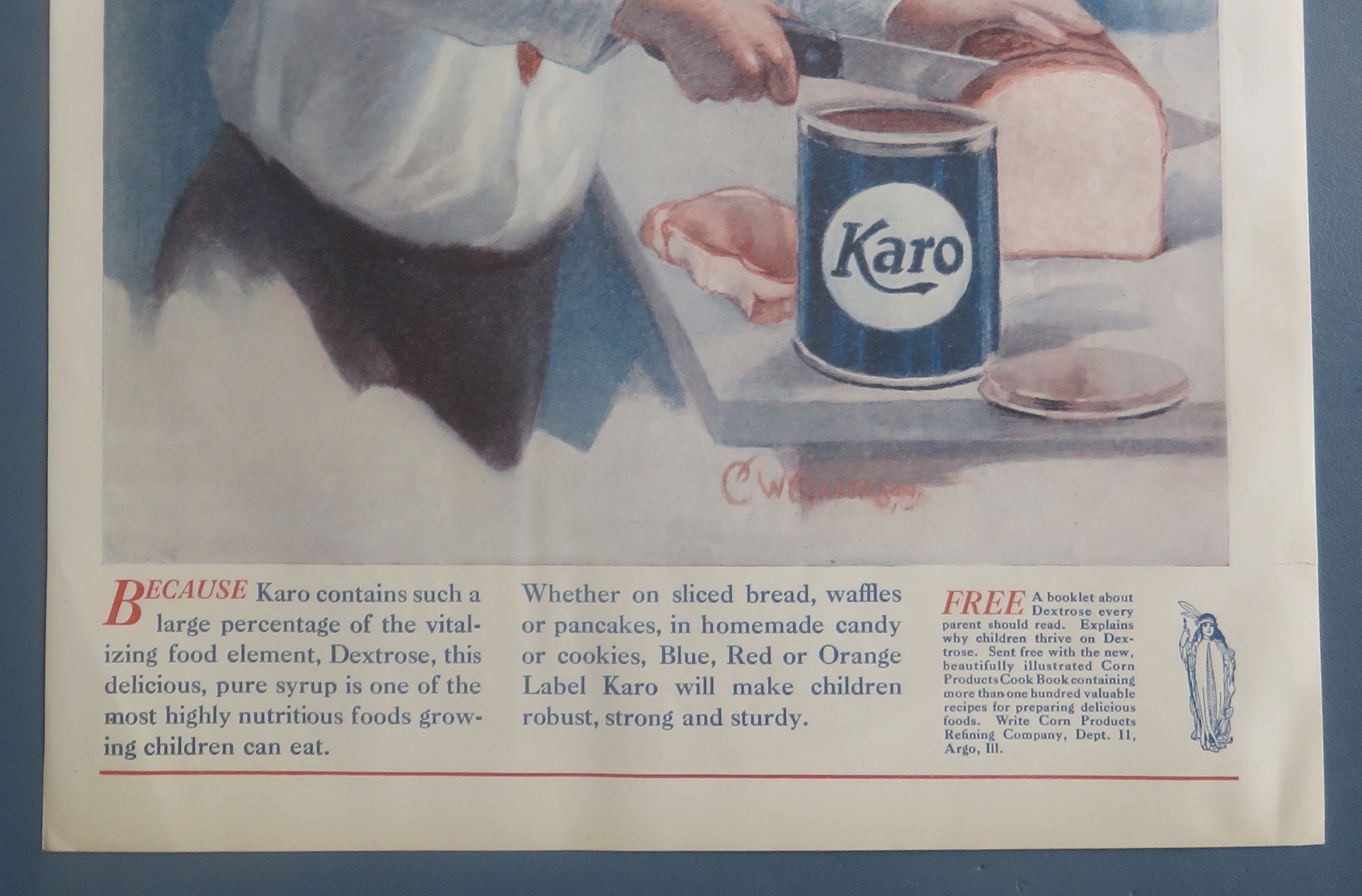 1925 Karo Syrup with Boy Cutting Bread
