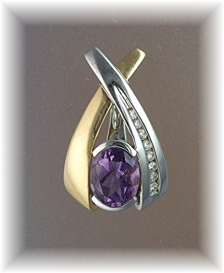 Pendant Enhancer 14K Yellow White Gold Amethyst Diamond