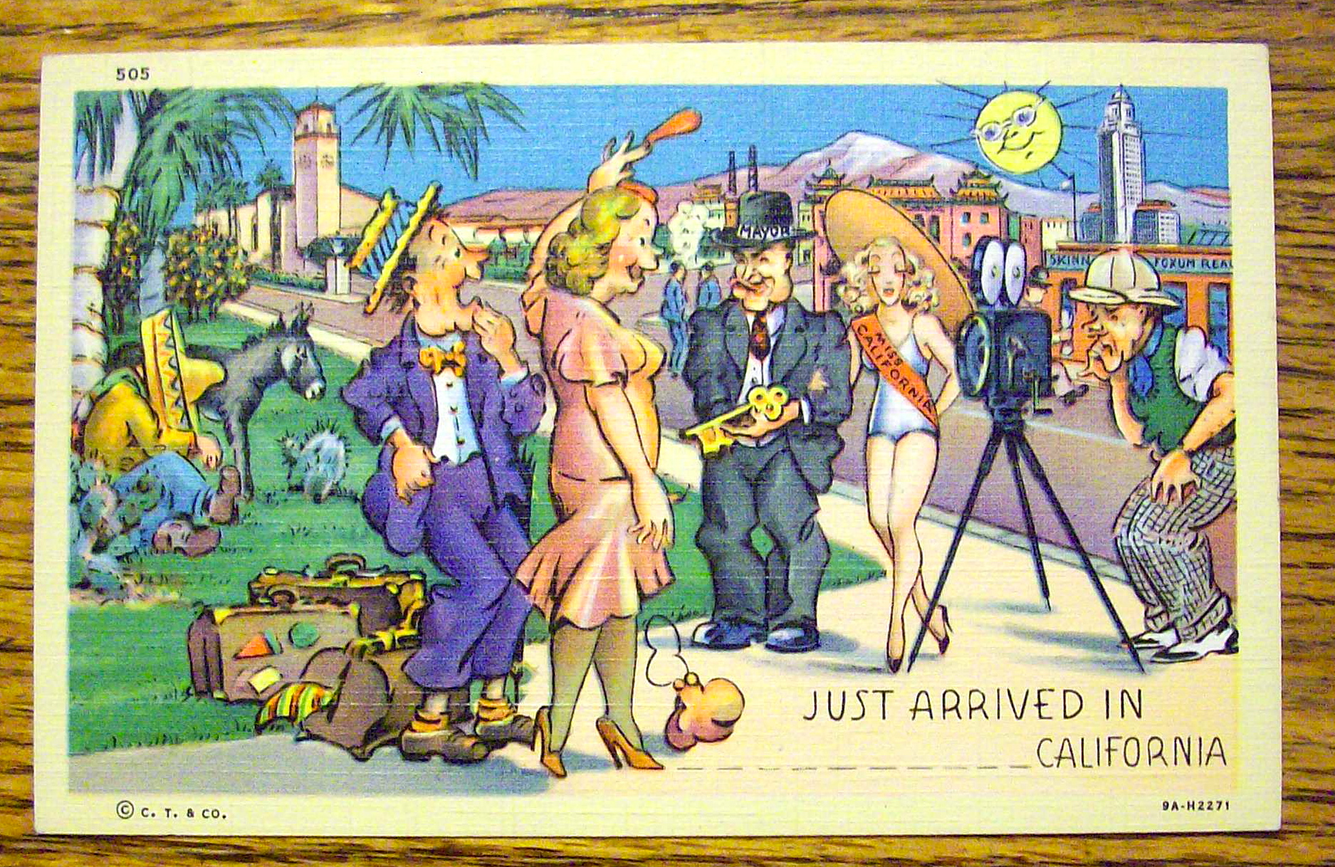Husband And Wife Arriving In California Postcard