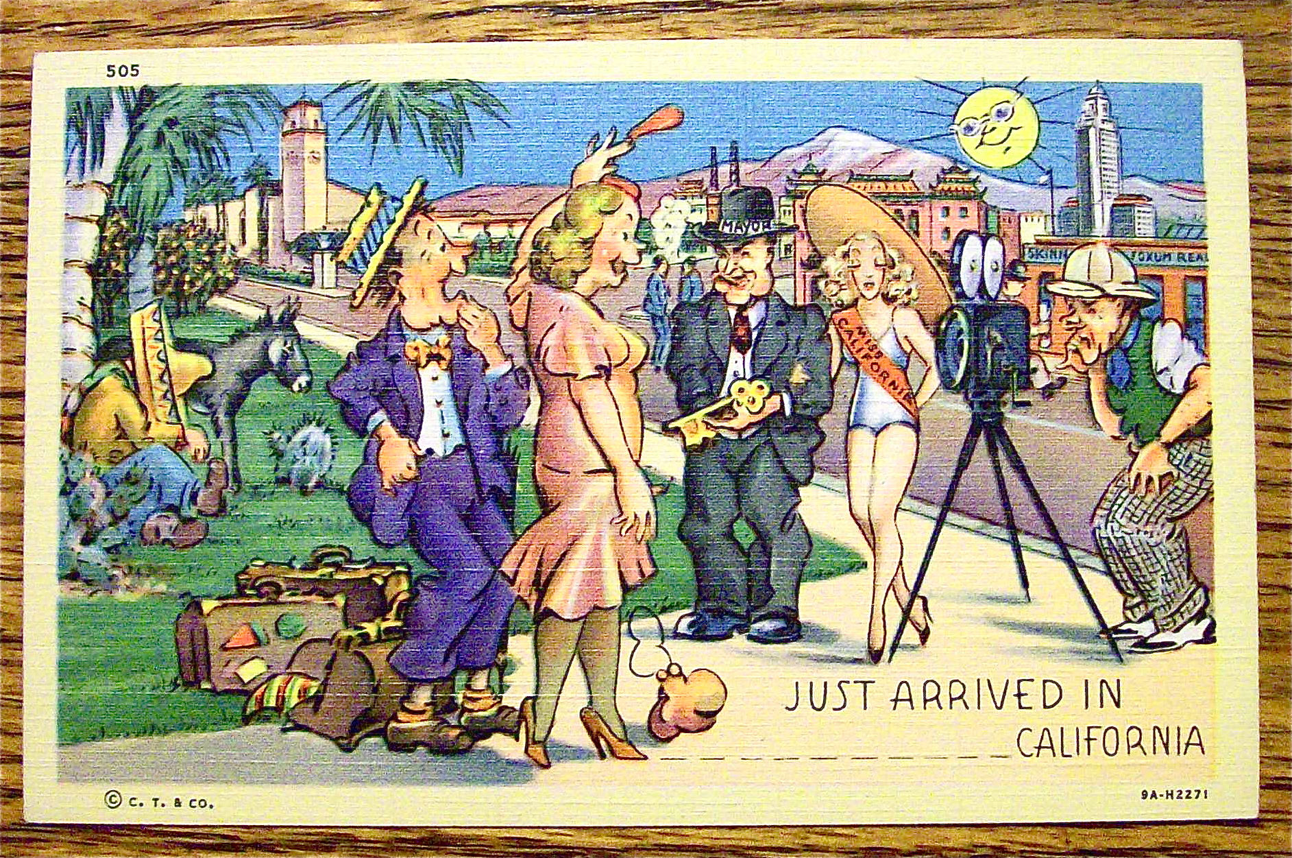 Husband And Wife Arriving In California Postcard
