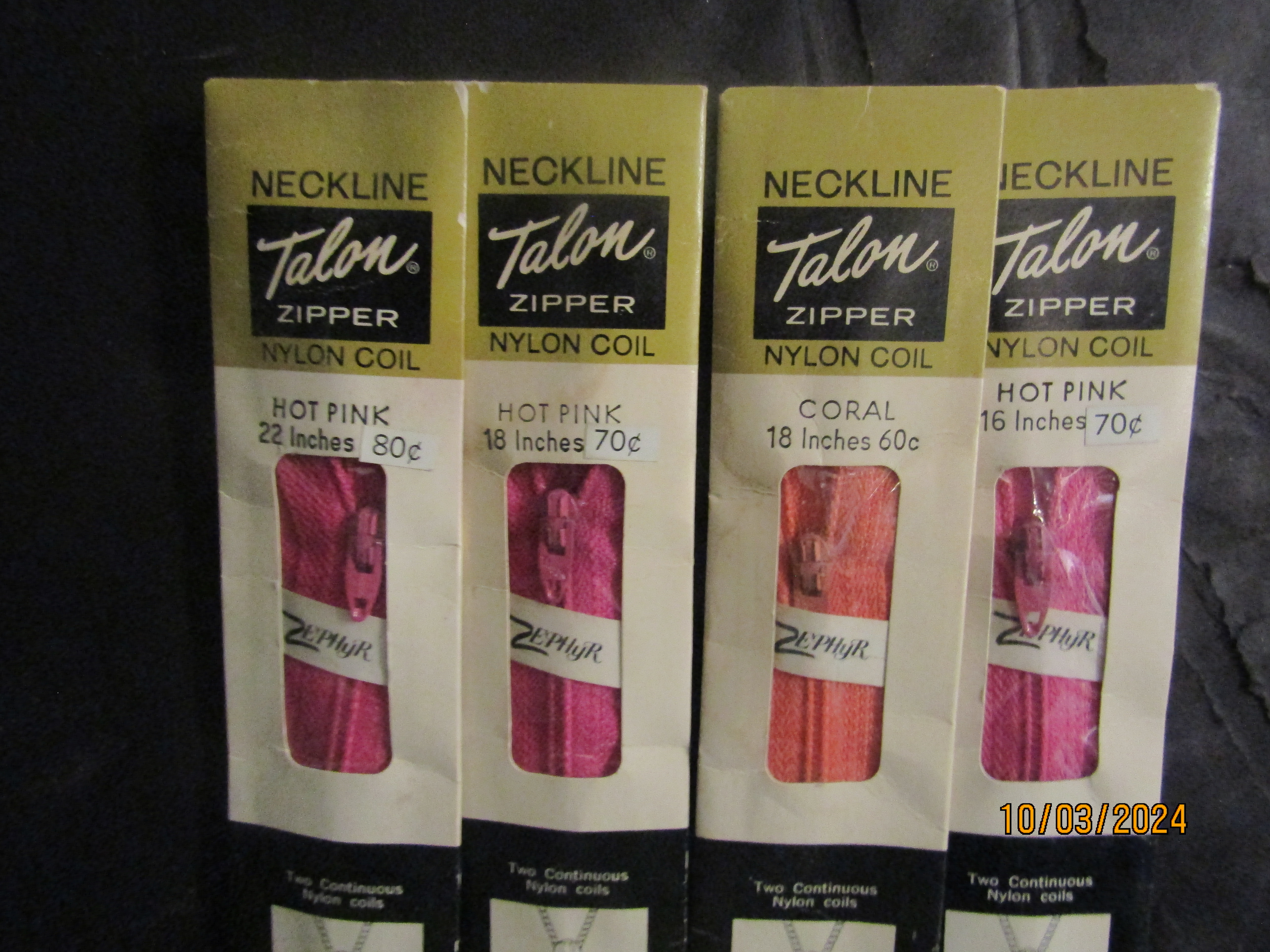 Vintage Talon Coral/Hot Pink Neckline Zippers Set