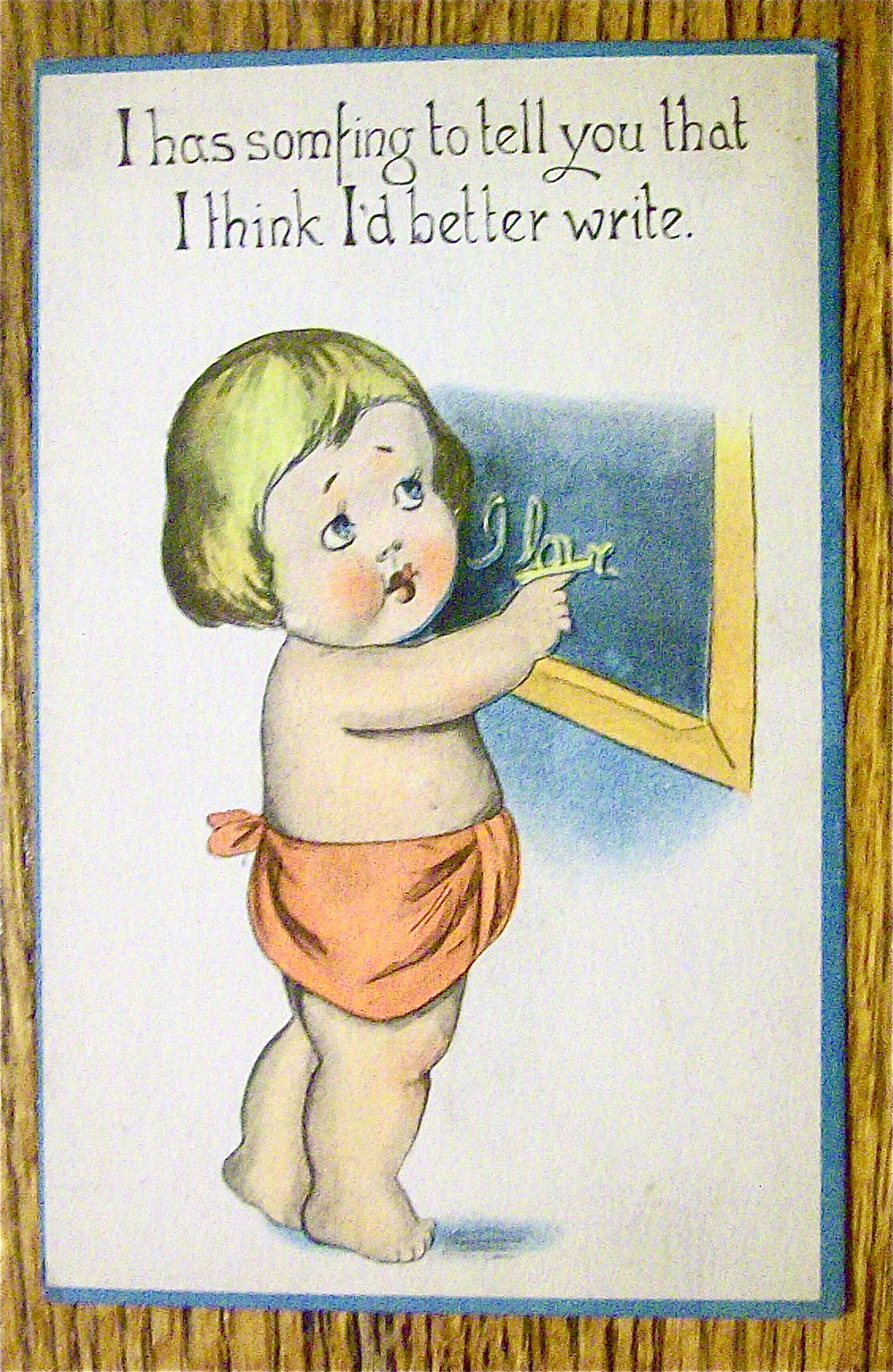 Girl Writing I Love You On Chalkboard Postcard