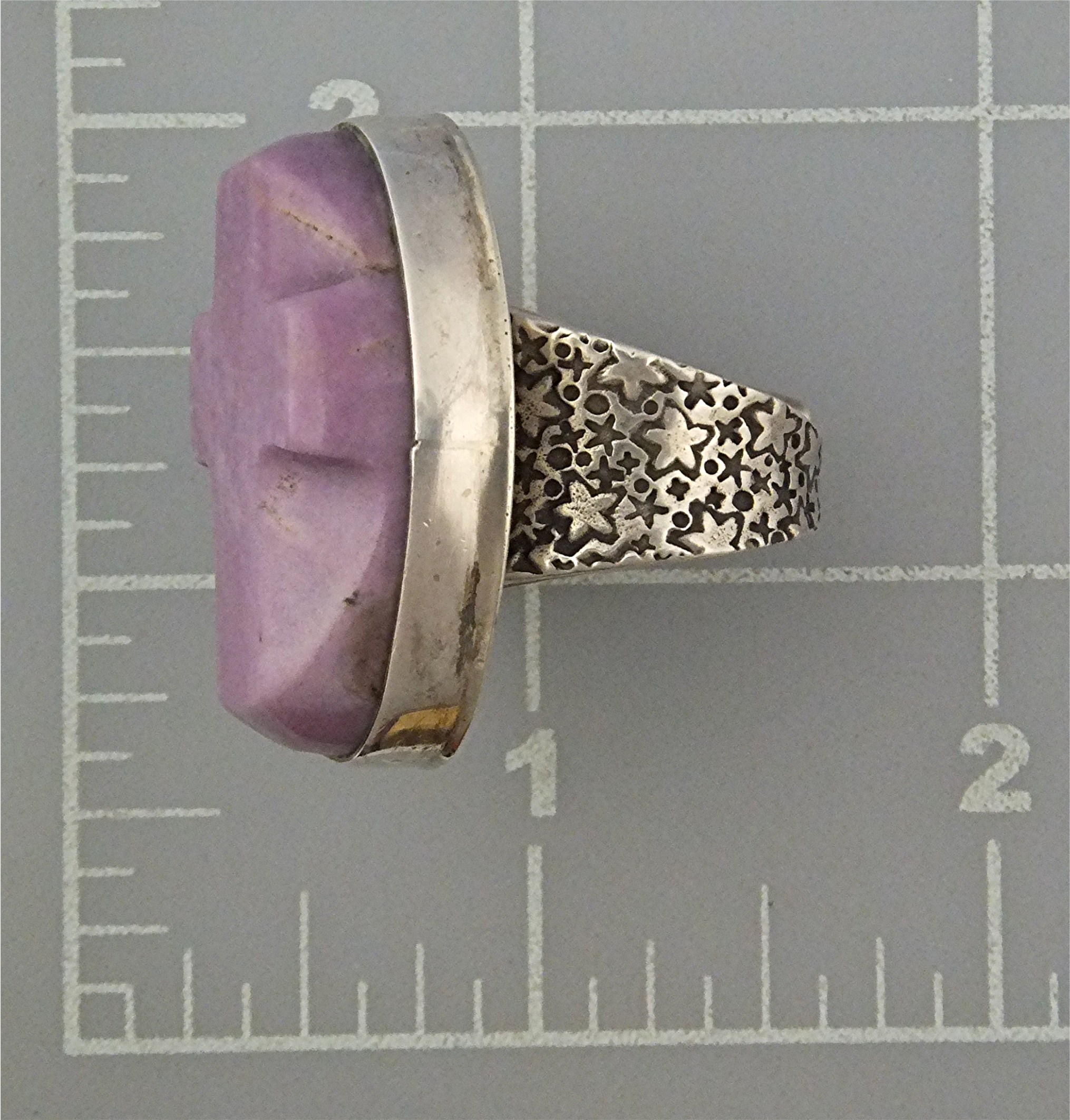 David Troutman Sterling Silver Carved Damsonite Ring
