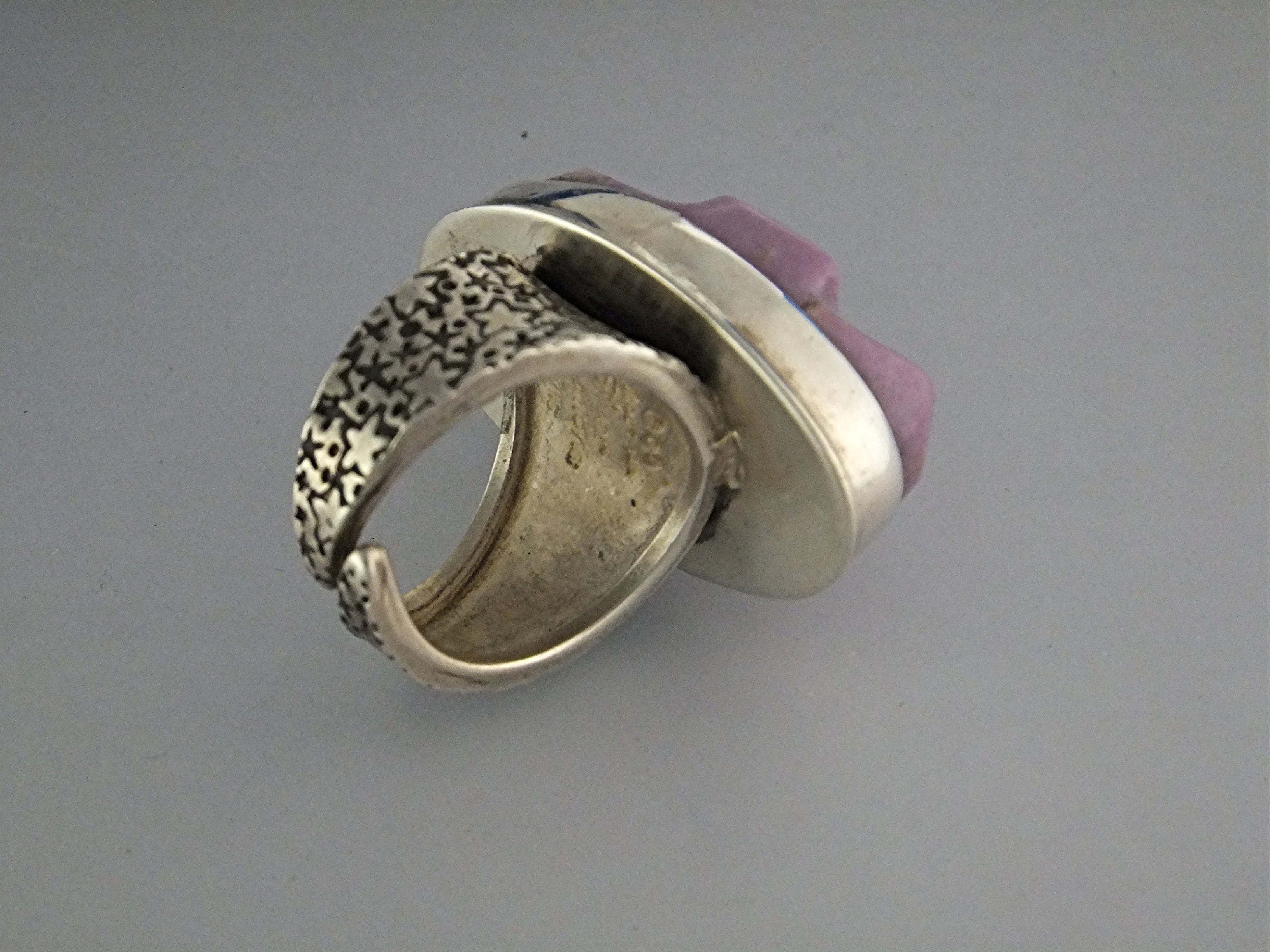 David Troutman Sterling Silver Carved Damsonite Ring