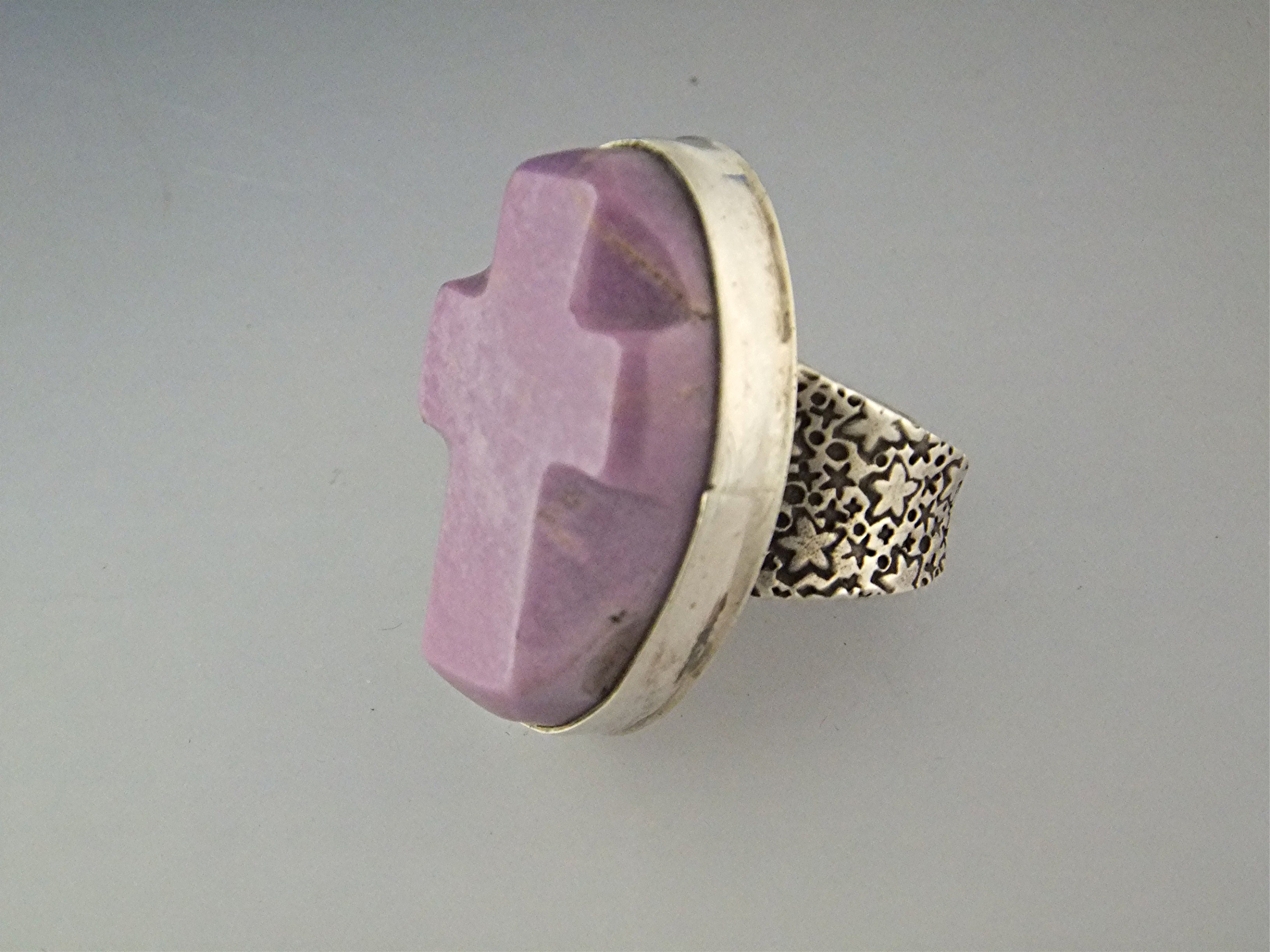 David Troutman Sterling Silver Carved Damsonite Ring