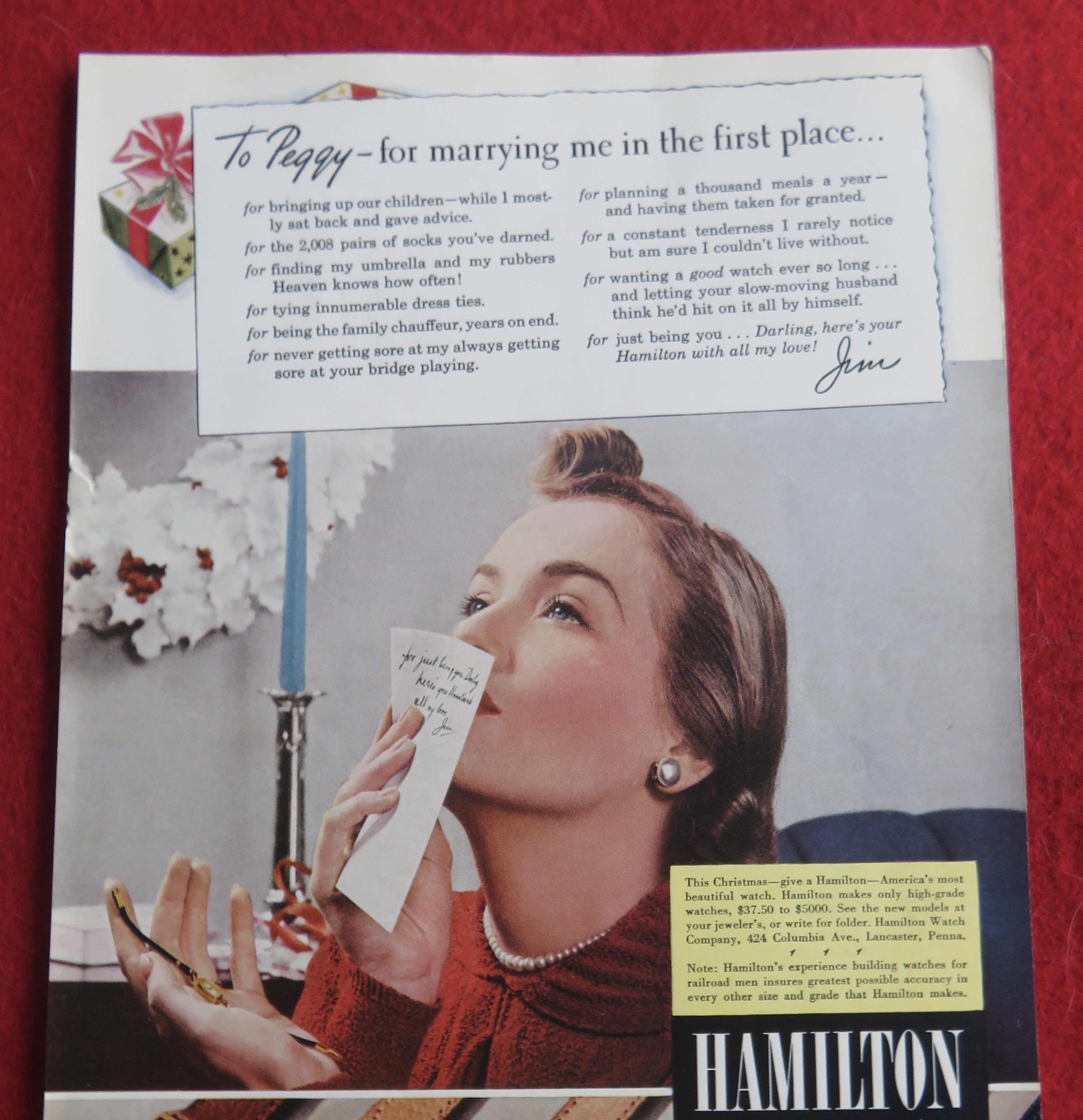 1940 Hamilton Watch with Woman Pressing Note To Lips