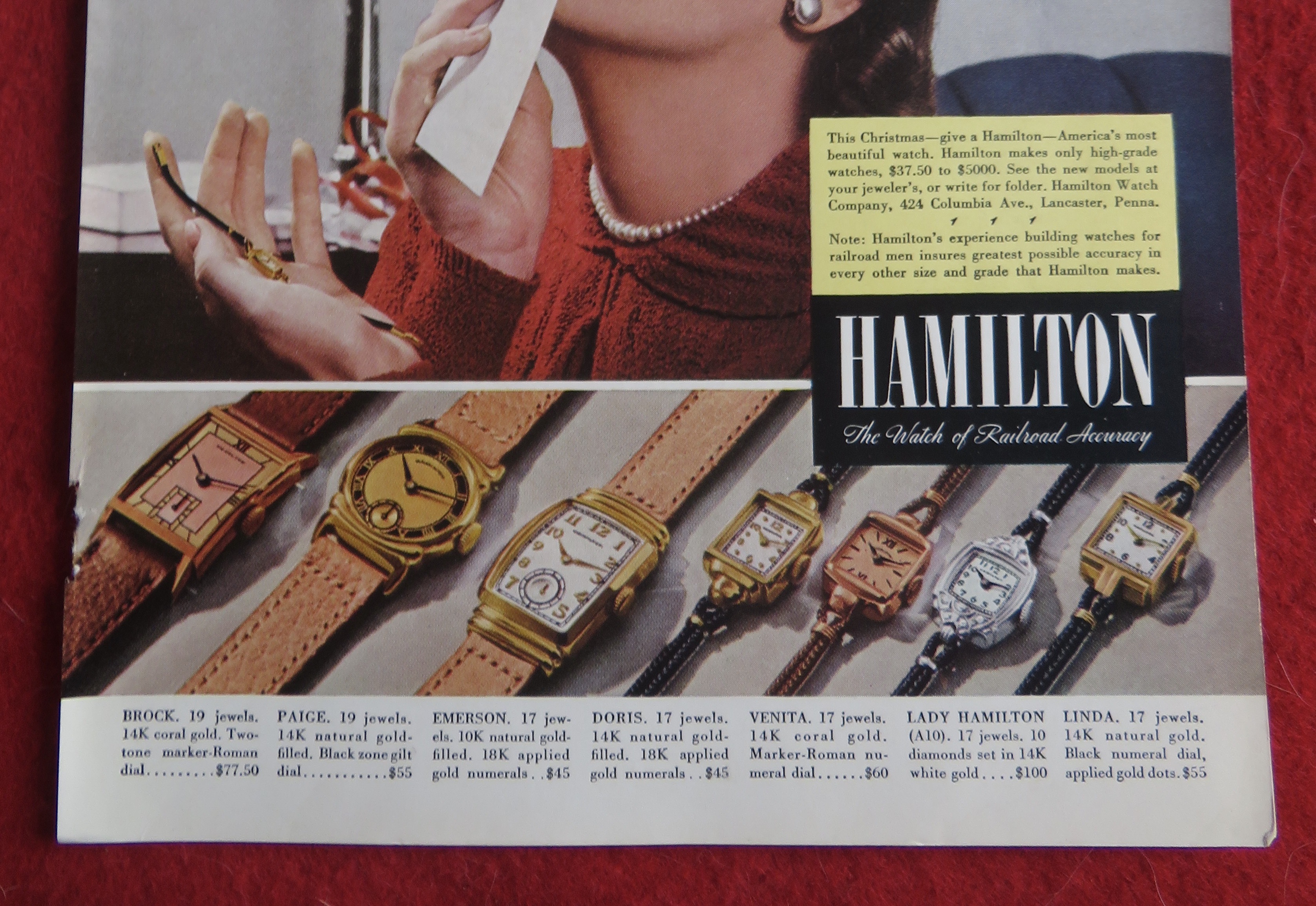 1940 Hamilton Watch with Woman Pressing Note To Lips