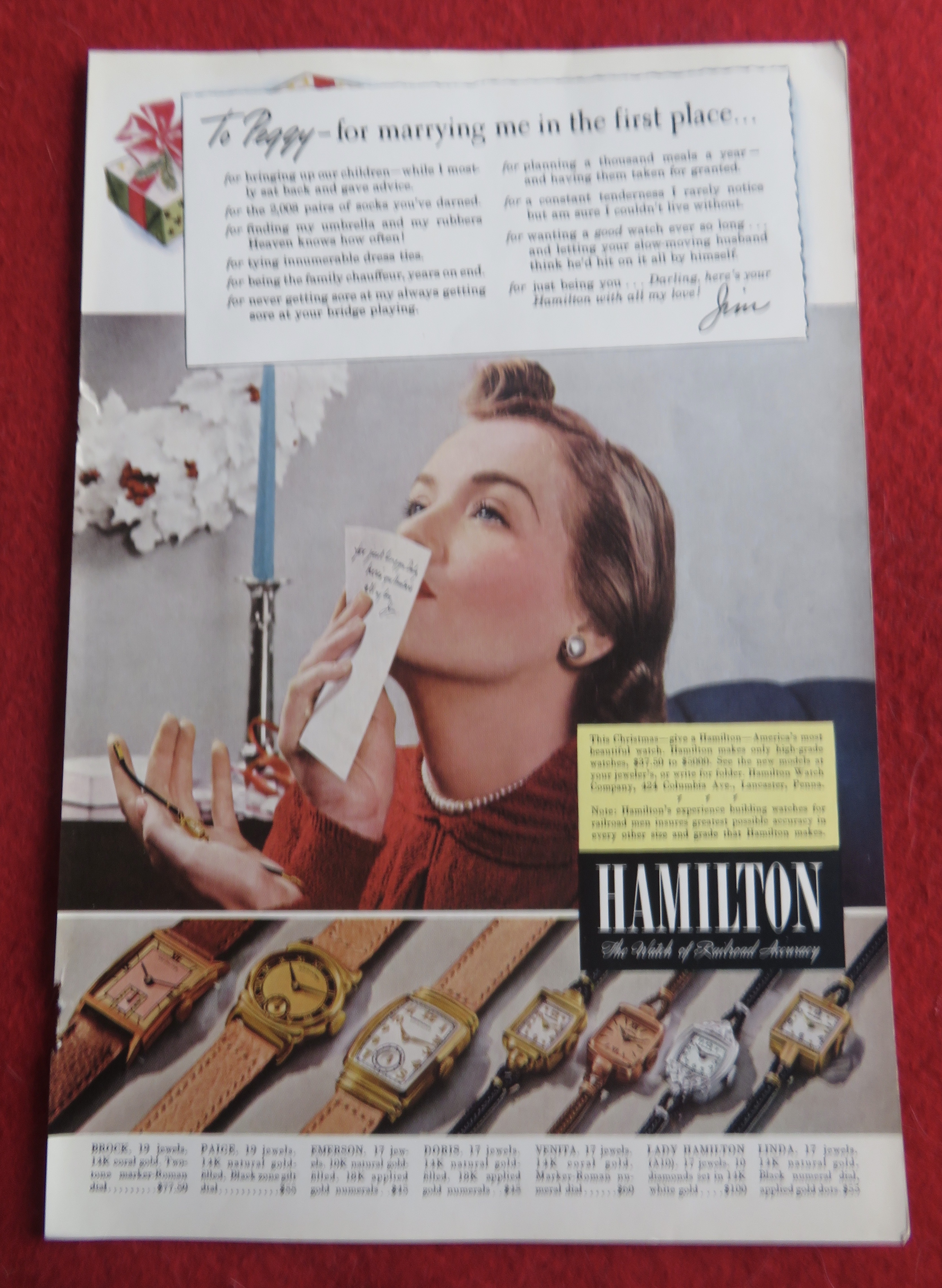 1940 Hamilton Watch with Woman Pressing Note To Lips