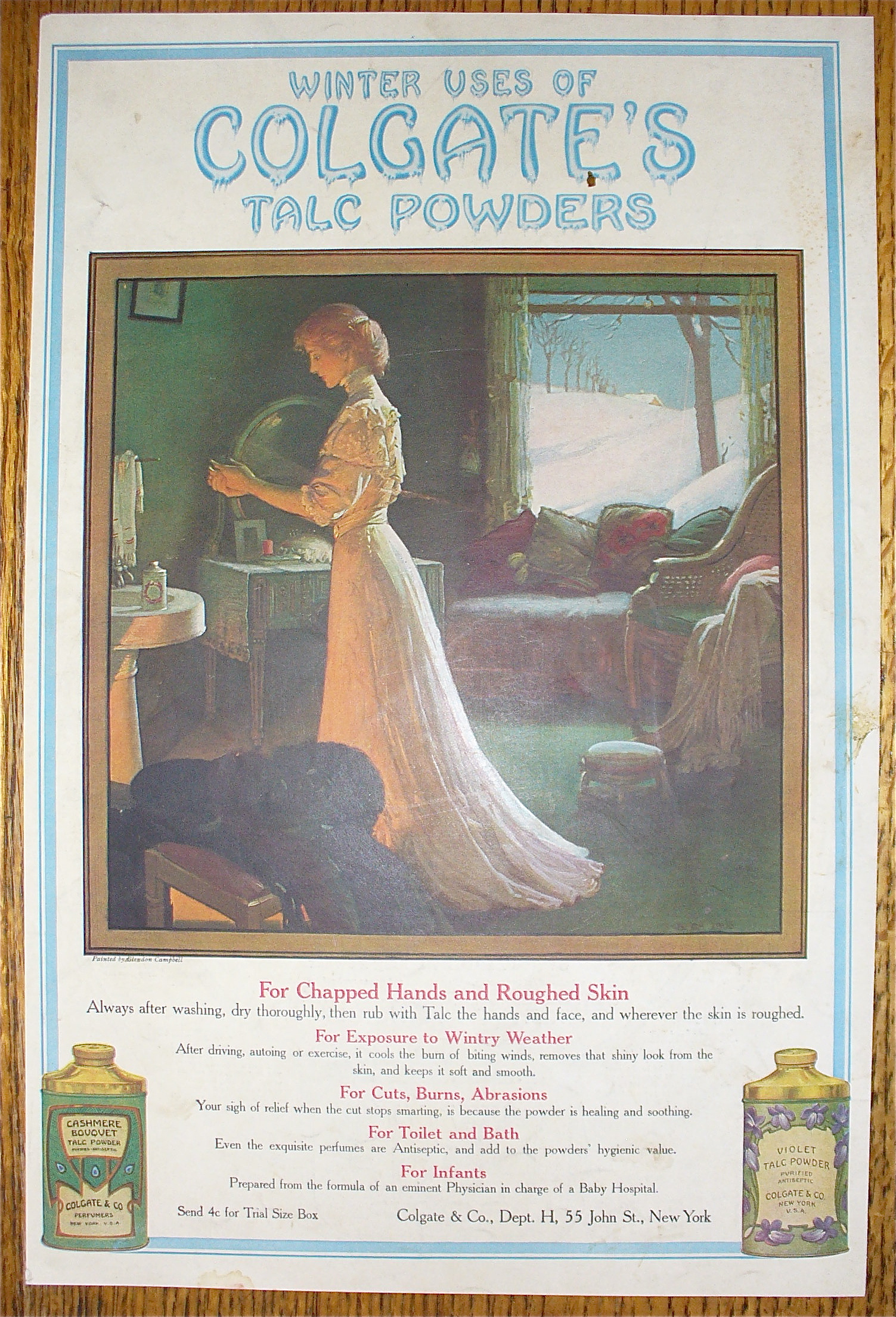 1907 Colgate's Talc Powder w/Woman Rubbing Lotion