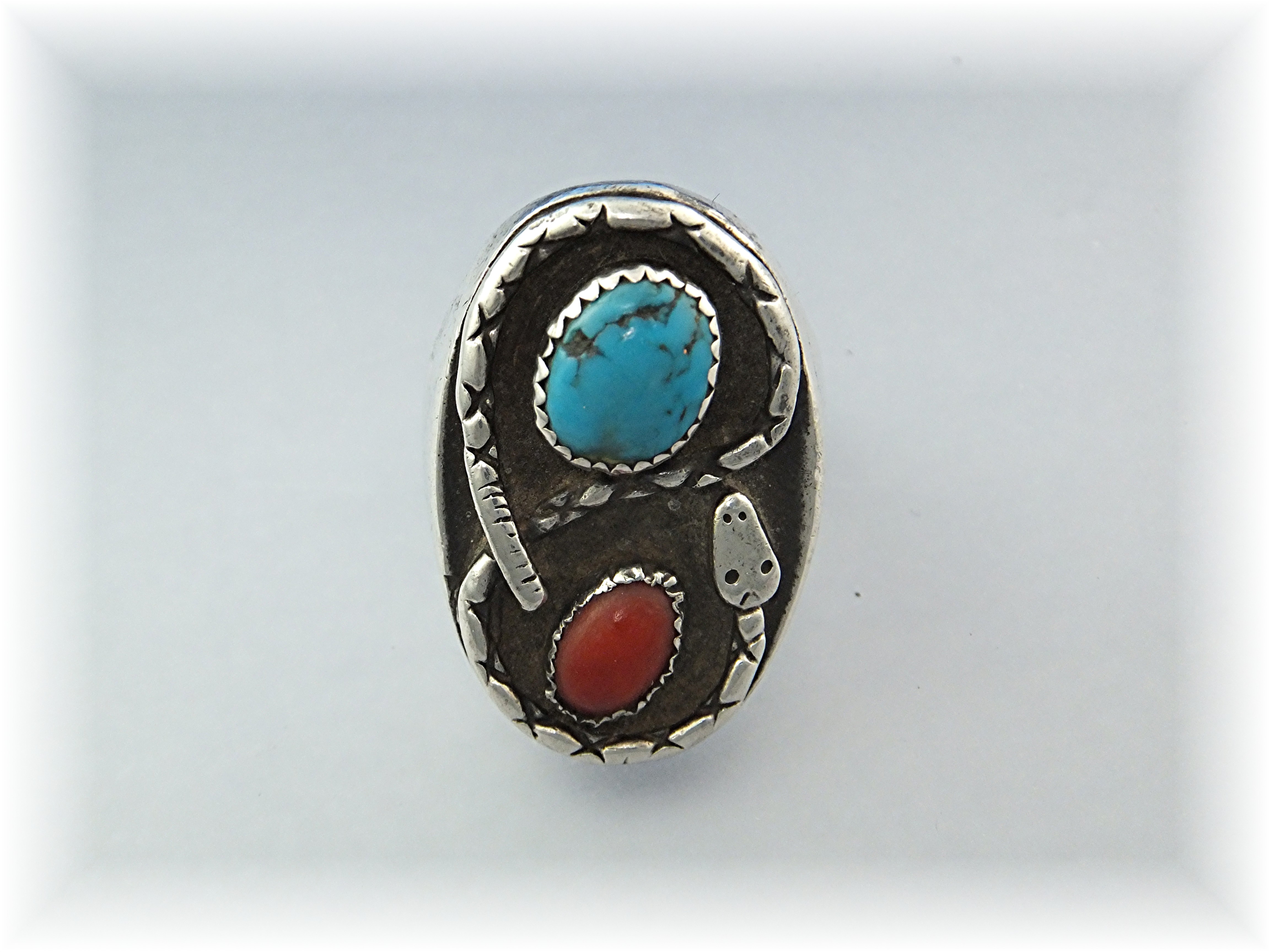 Native American Sterling Silver Coral Turquoise Snake