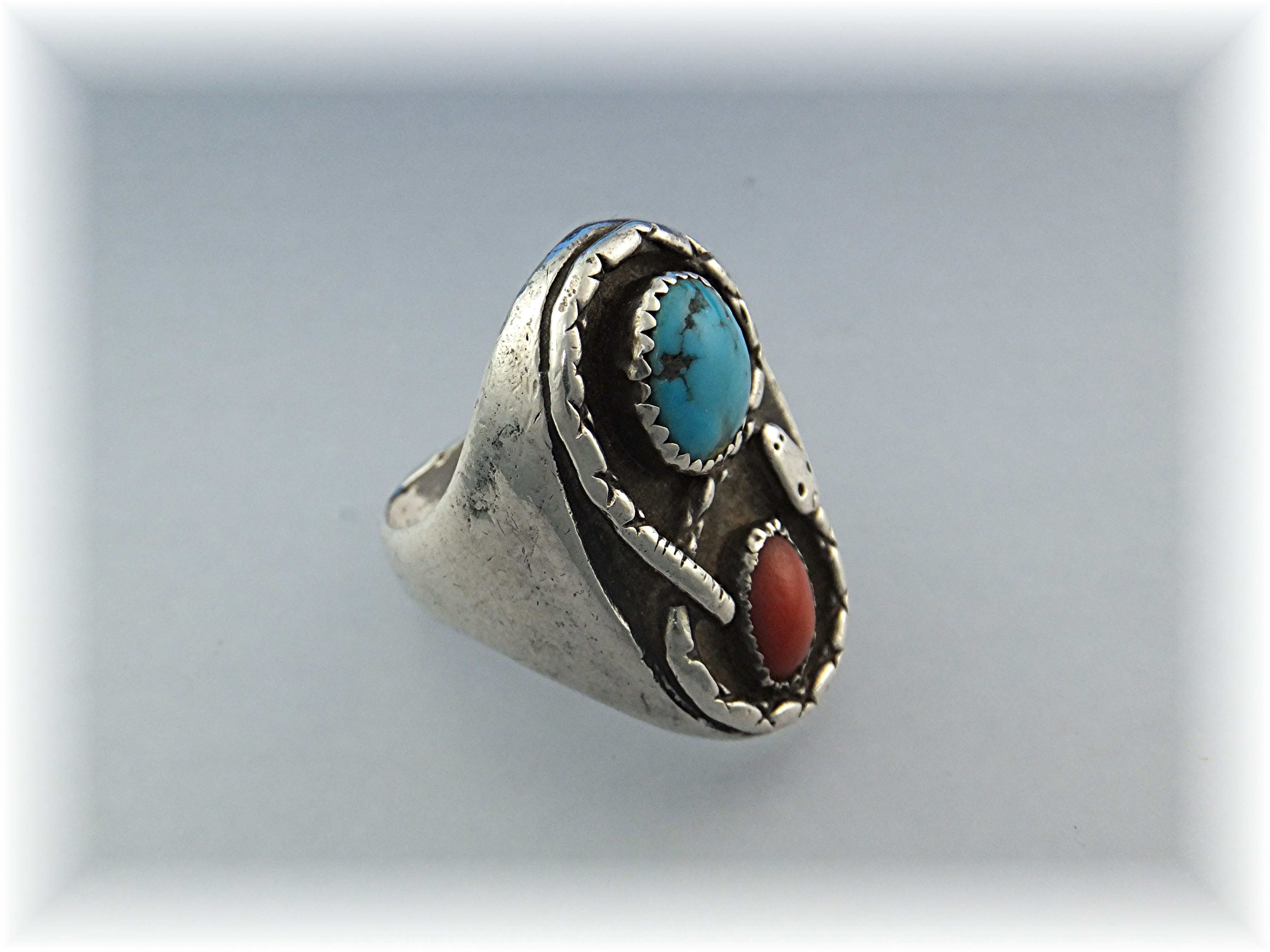 Native American Sterling Silver Coral Turquoise Snake