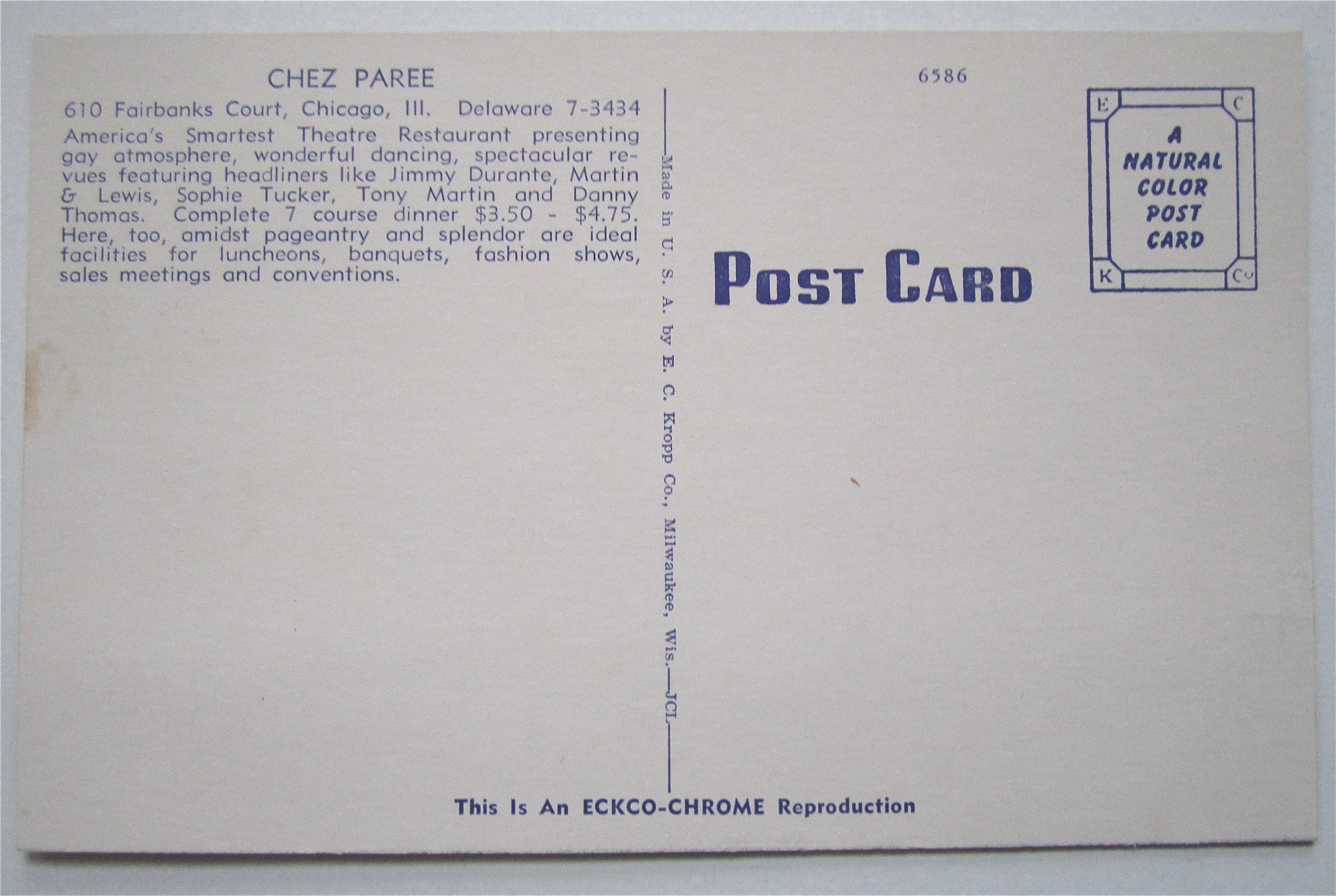 Chez Paree, Chicago, Illinois Postcard