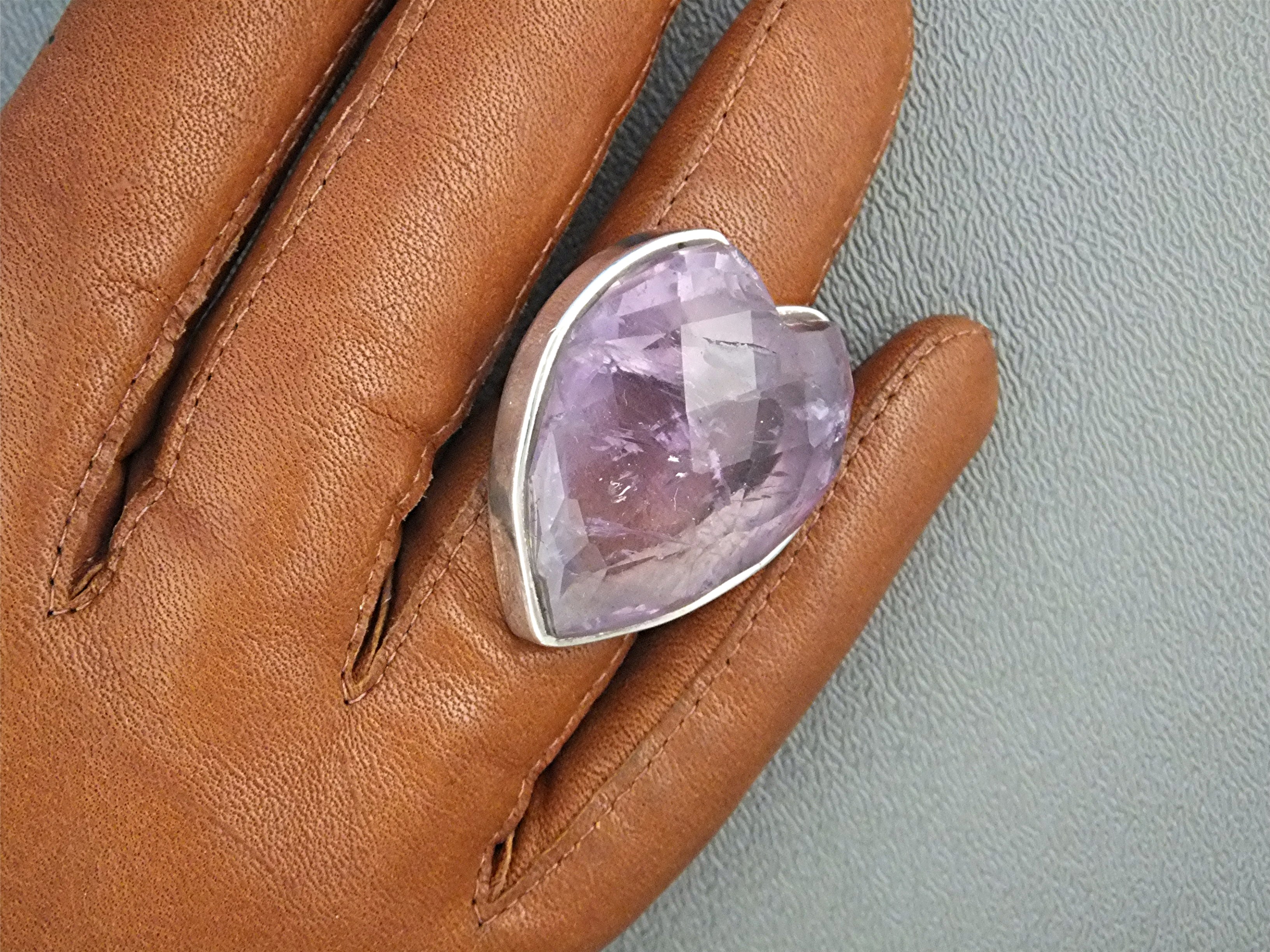 Ring Sterling Silver Amethyst Quartz Heart
